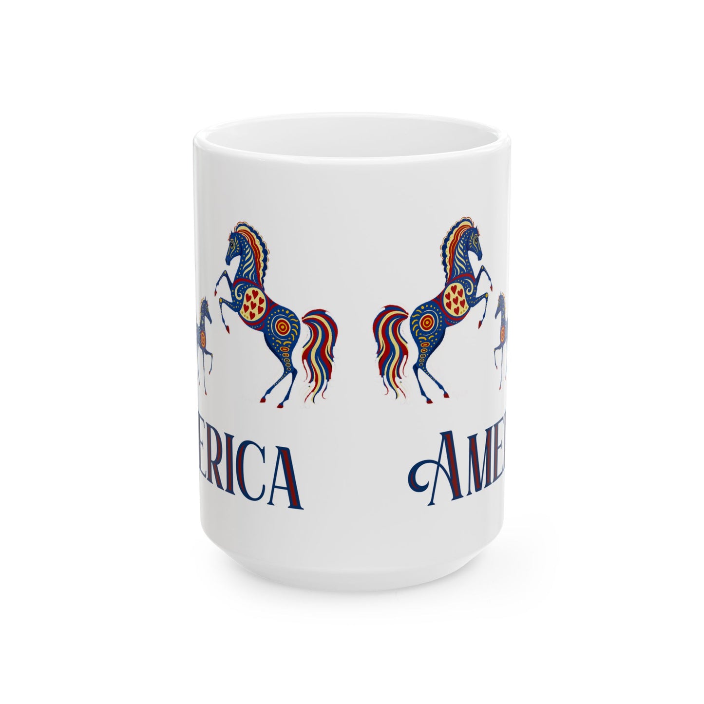 Patriot's Horse Design Ceramic Mug - 11oz & 15oz, Unique Gift for Horse Lovers, Coffee Lover, Home Decor, Americana