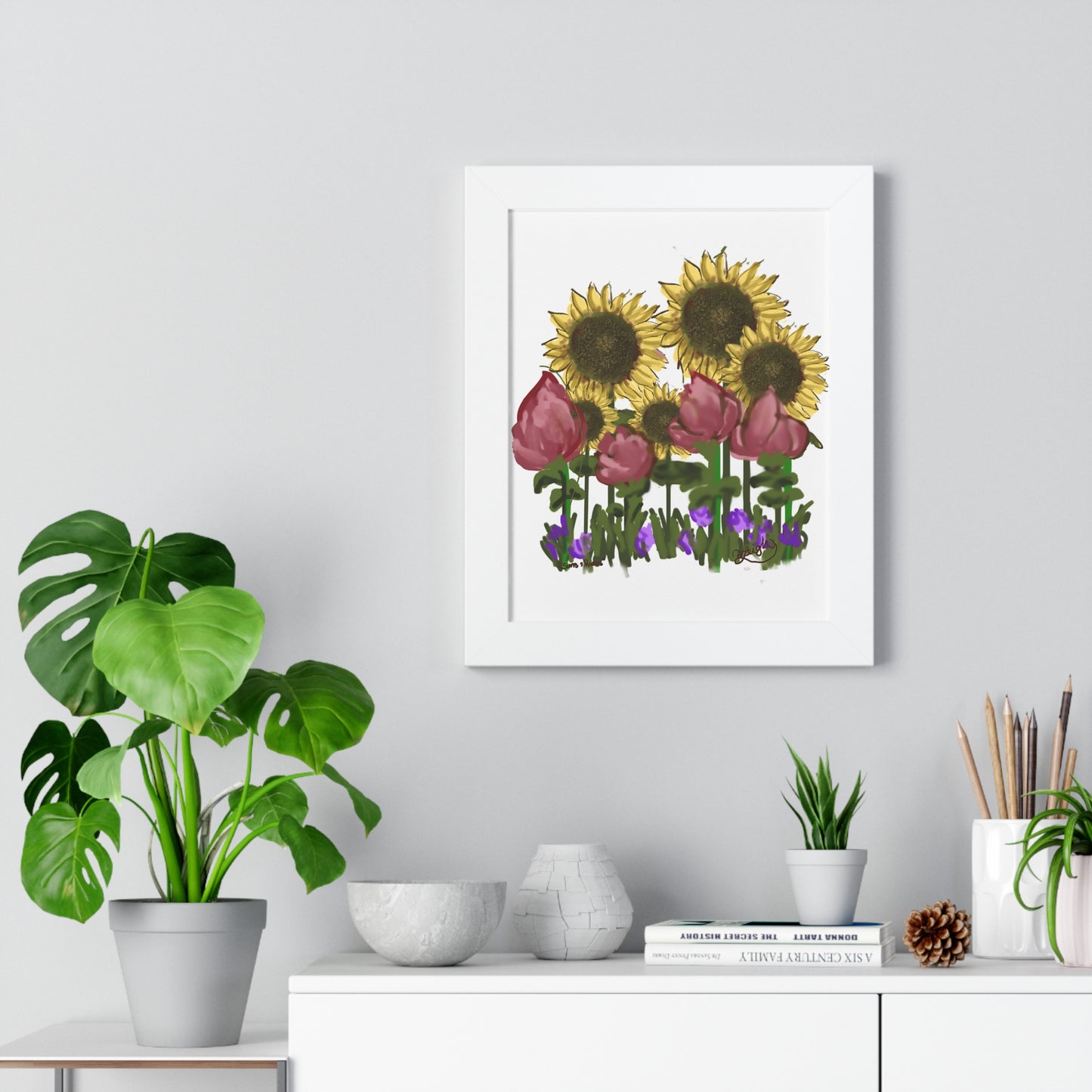 Suns and Roses - Vertical Poster - Sunflower & Rose Decor, Wall Art for Home, Botanical Print, Gift for Nature Lovers, Spring Decor