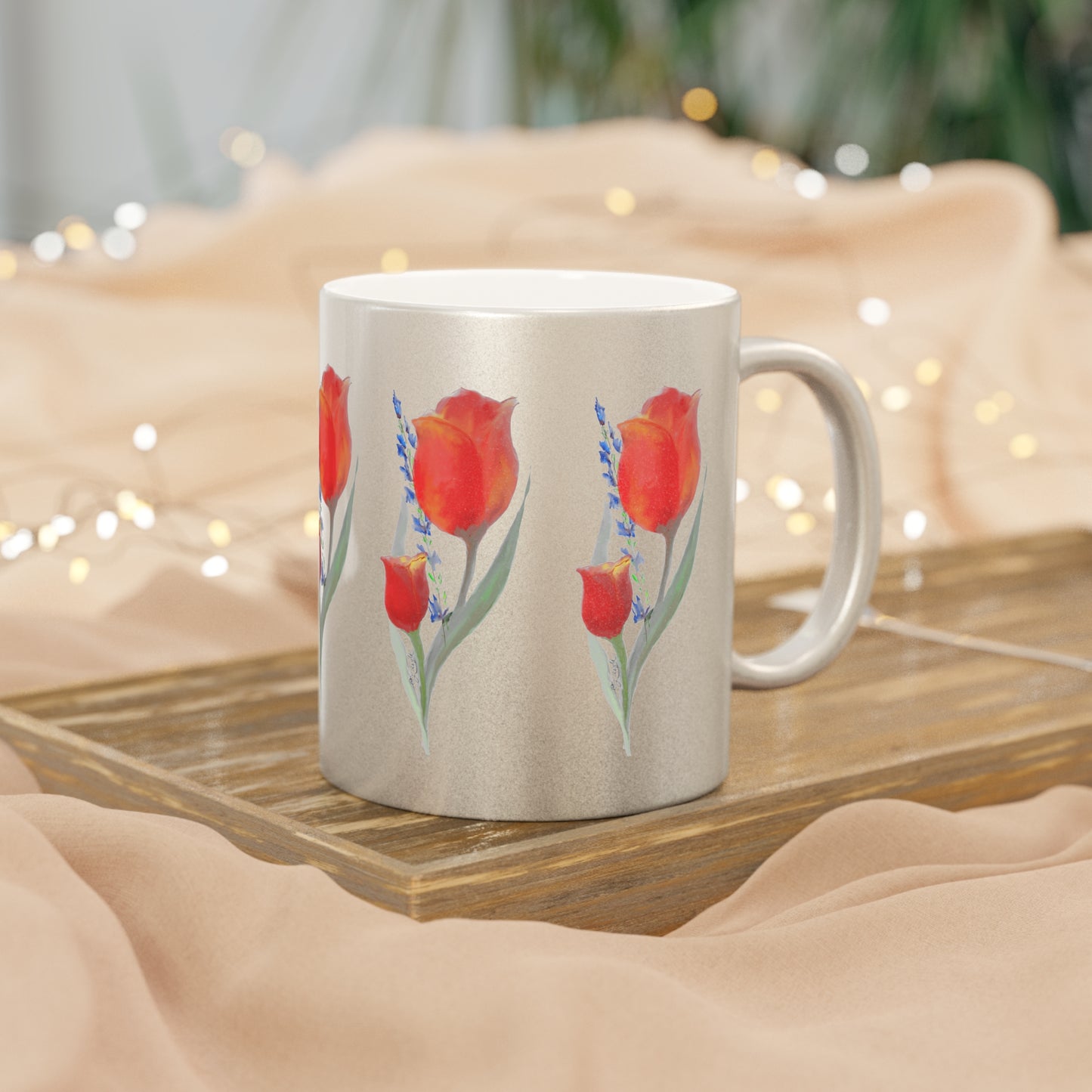 Tulips and Dragons Metallic Mug - Perfect for Coffee Lovers, Gift for Her, Mother's Day, Housewarming, Office Decor