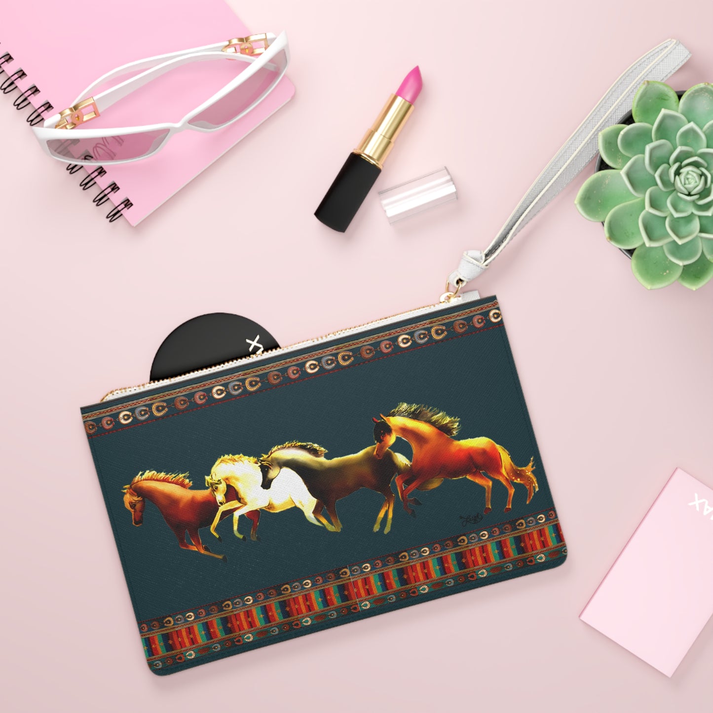 Dawn Treaders Teal Clutch Bag - Stylish Horse Design for Horse Lovers