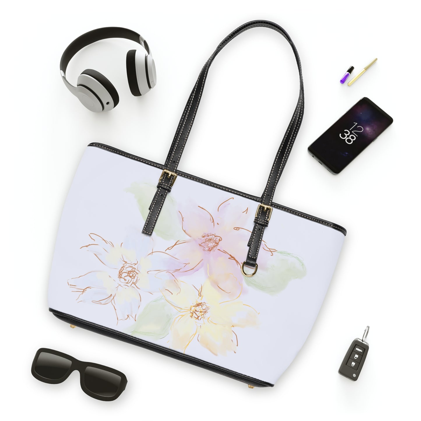 Dainty Floral PU Leather Shoulder Bag - Elegant Spring Fashion Tote