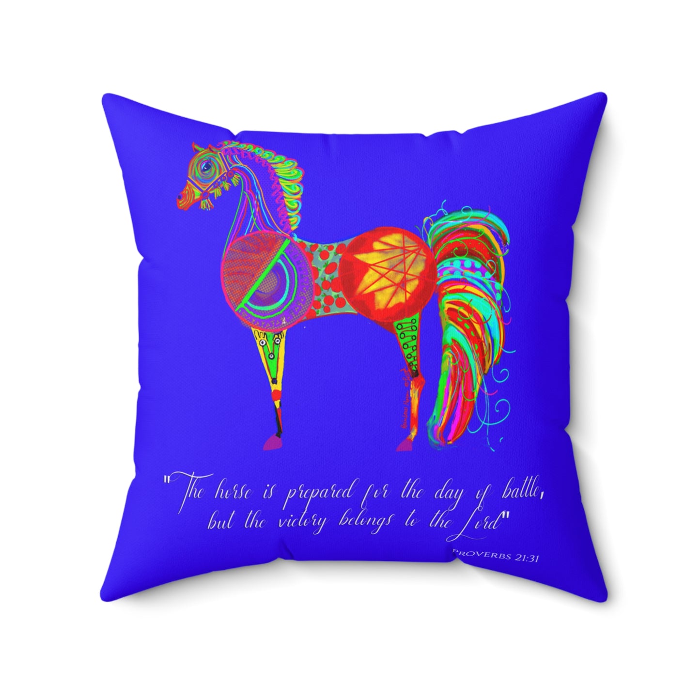 Horse of the Promise - Bright Blue Square Pillow