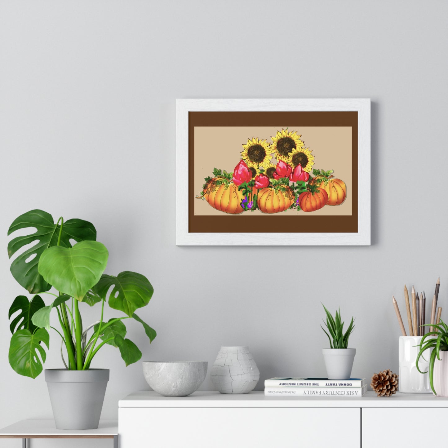 Autumn Harvest Framed Poster | Fall Decor, Pumpkin Art, Sunflower Wall Art, Thanksgiving Decoration, Rustic Home Decor