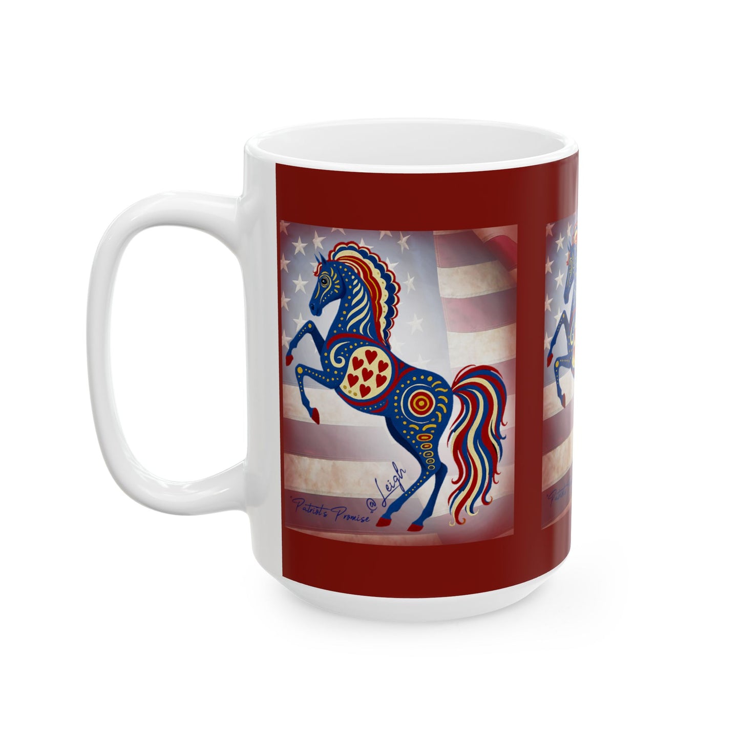 Patriot's Horse - Defender - Ceramic Mug | Colorful Artwork | 11oz & 15oz | Gift for Horse Lovers, Fourth of July, Tea, Coffee, Home Decor