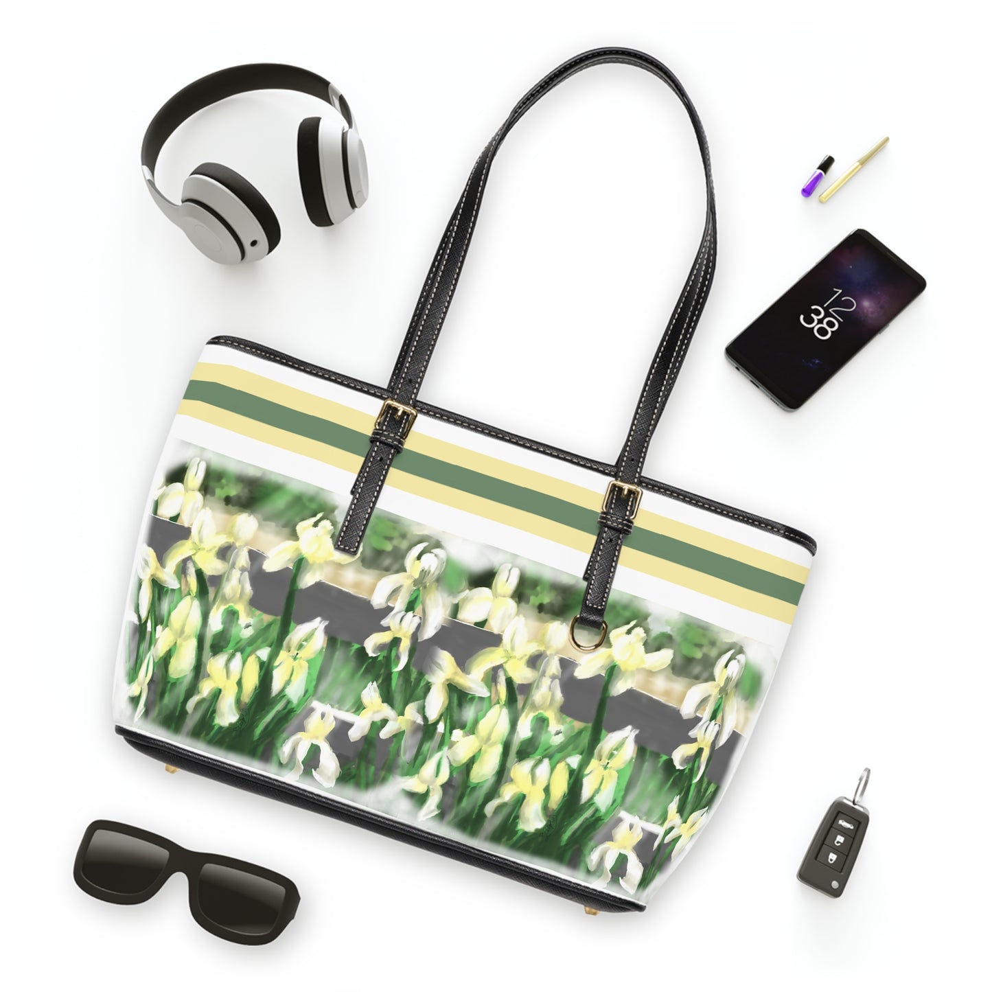 Joyful Praise PU Leather Shoulder Bag - Spring Floral Tote for Every Occasion