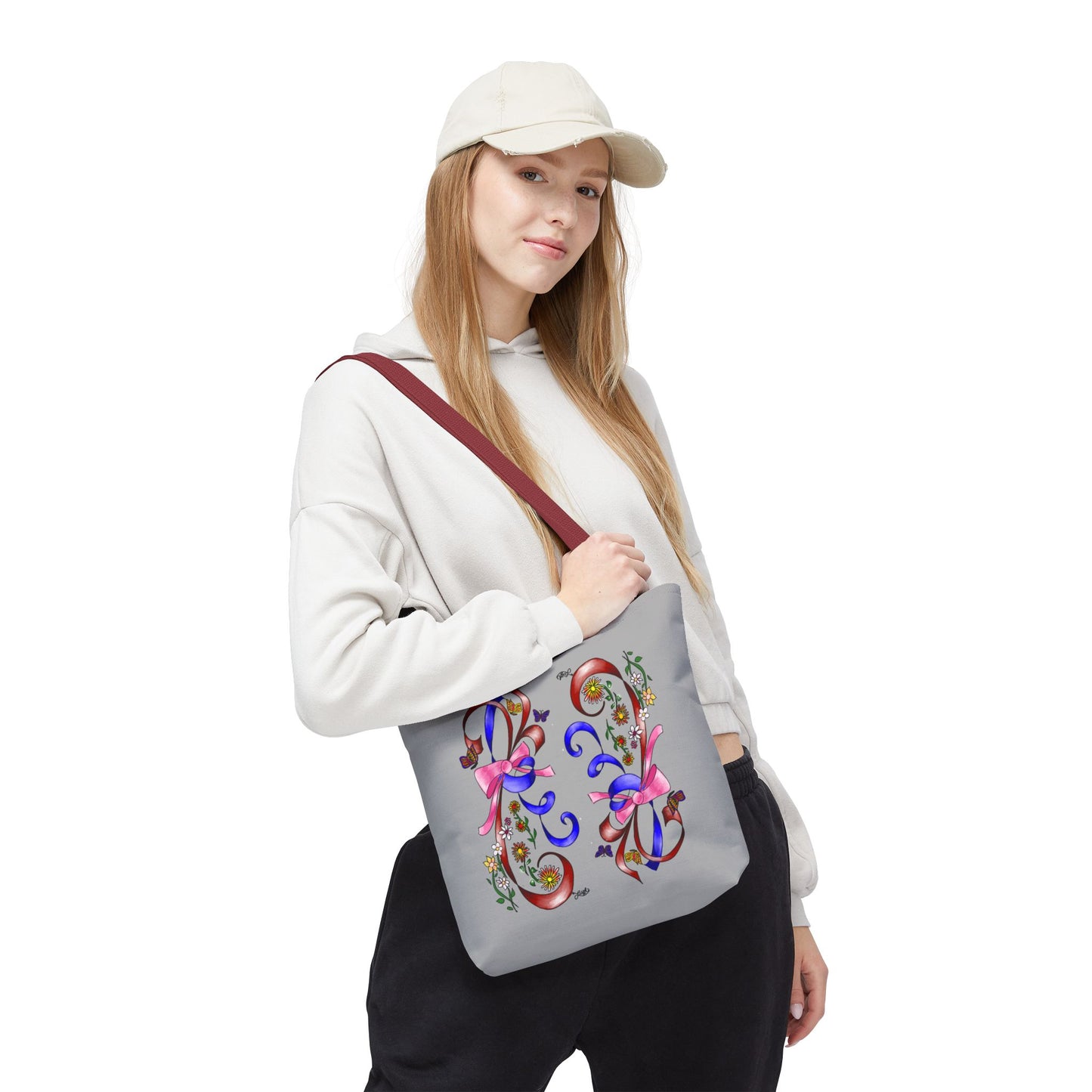 Garden Ribbons Tote Bag with Ribbon Design, Stylish Shopping Bag, Personalized Gifts, Market Tote, Eco-Friendly Carryall