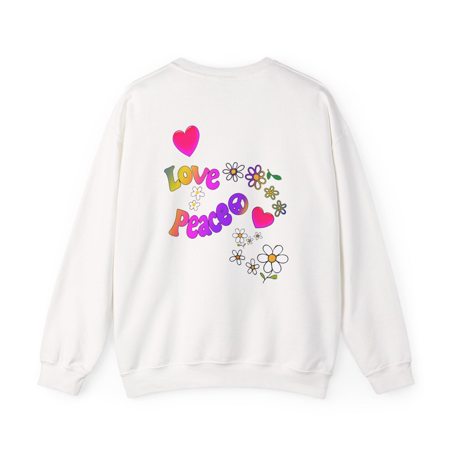 Colorful Peace & Love Sweatshirt, Retro Crewneck for Cozy Days, Ideal Gift for Friends, Festival Wear, Hippie Style Clothing