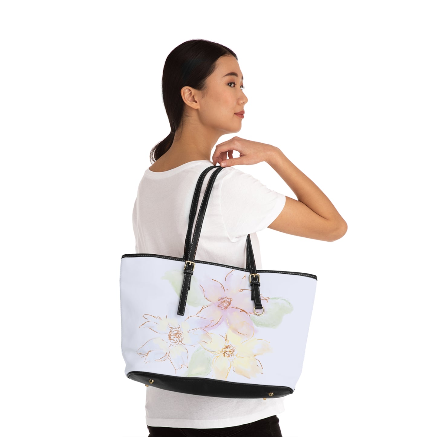 Dainty Floral PU Leather Shoulder Bag - Elegant Spring Fashion Tote