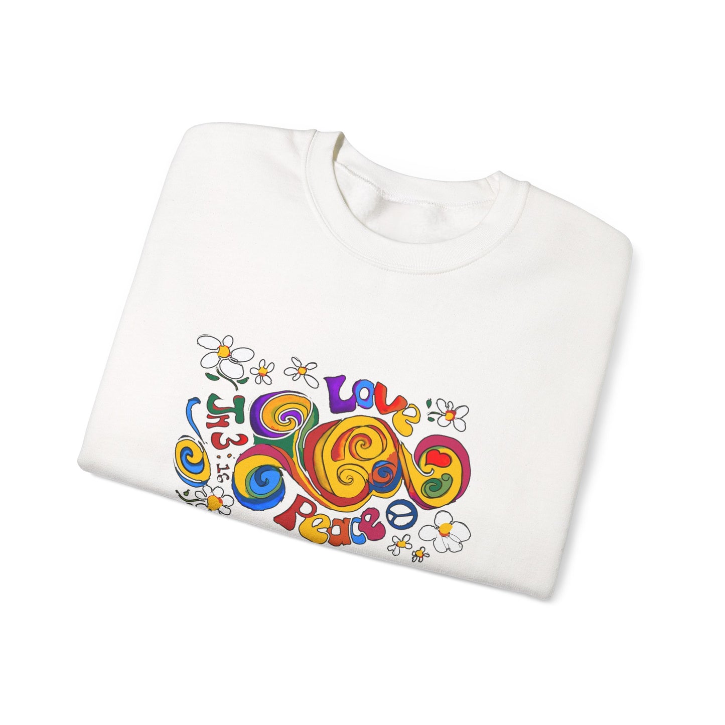 Colorful Peace & Love Sweatshirt, Retro Crewneck for Cozy Days, Ideal Gift for Friends, Festival Wear, Hippie Style Clothing