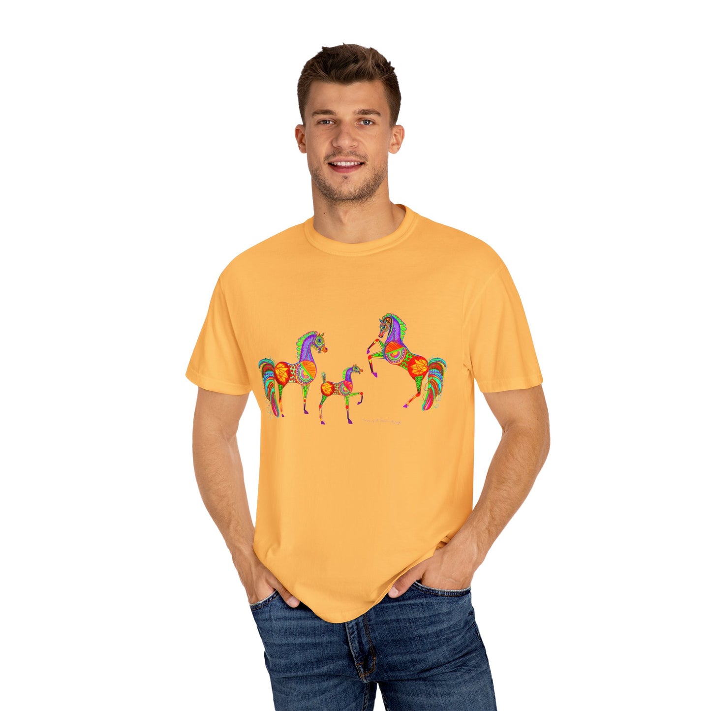 Vibrant Arabian Horses Unisex T-Shirt – Colorful Graphic Tee for Horse Lovers