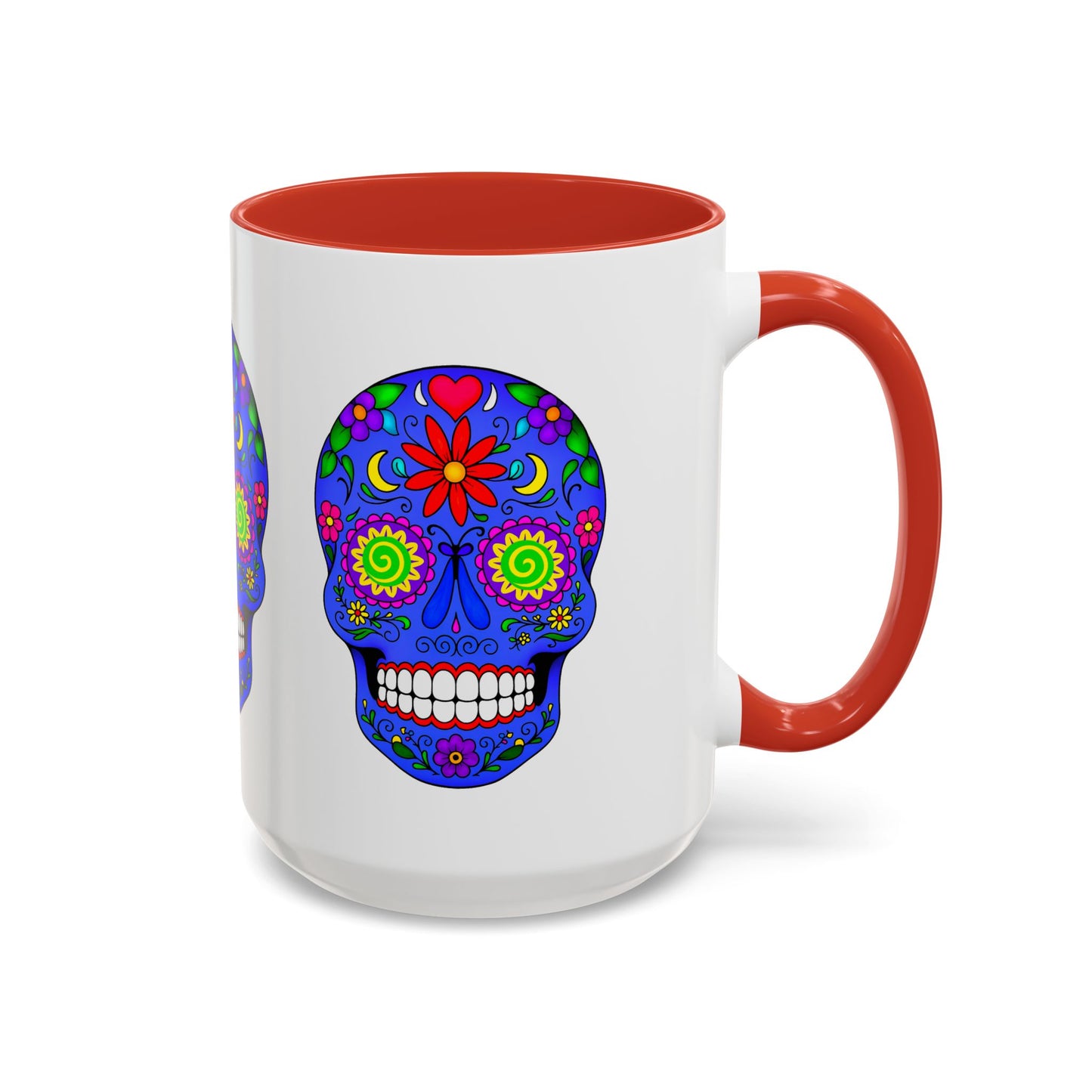 Colorful Sugar Skull Accent Coffee Mug - Royal Blue - Perfect for Day of the Dead Celebrations