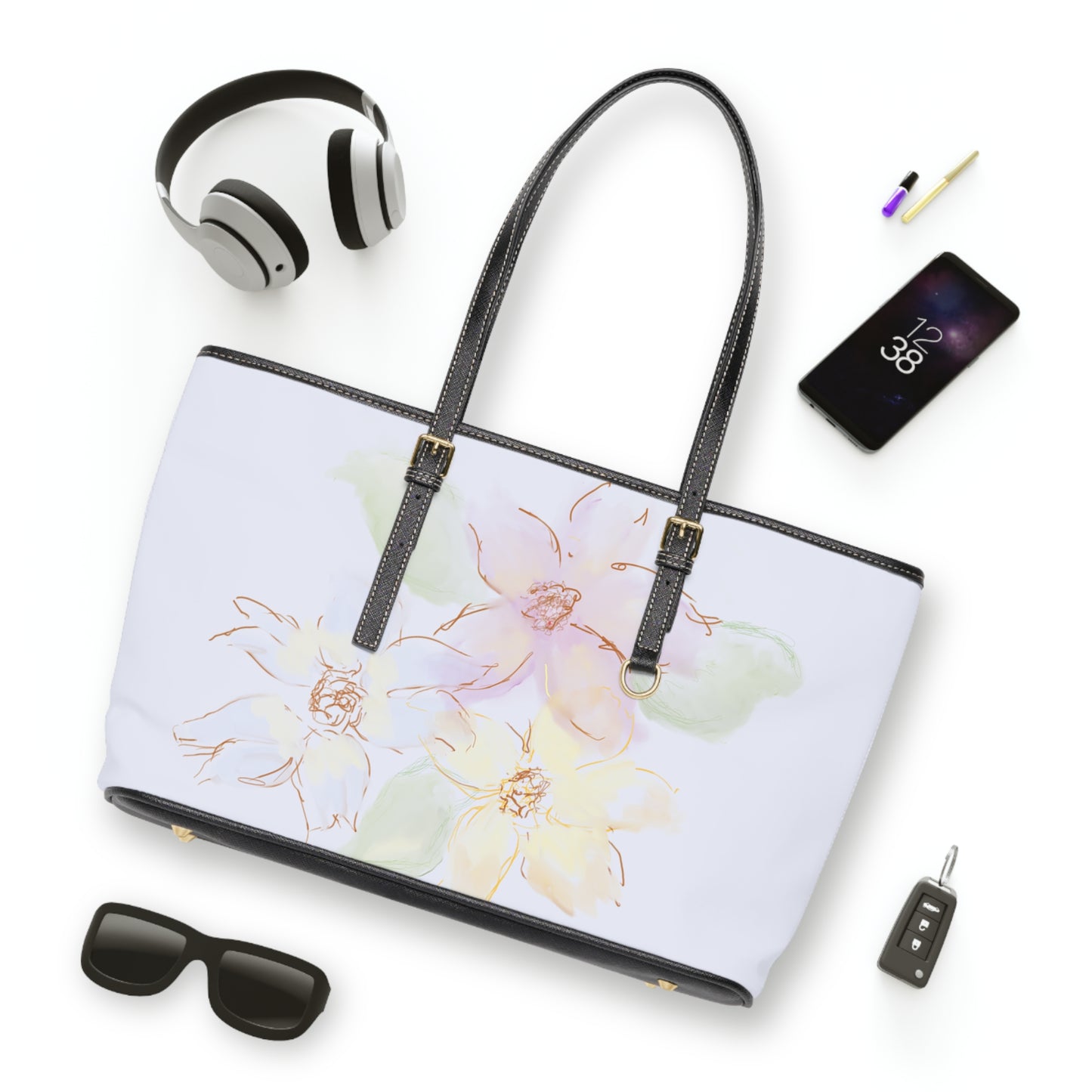 Dainty Floral PU Leather Shoulder Bag - Elegant Spring Fashion Tote