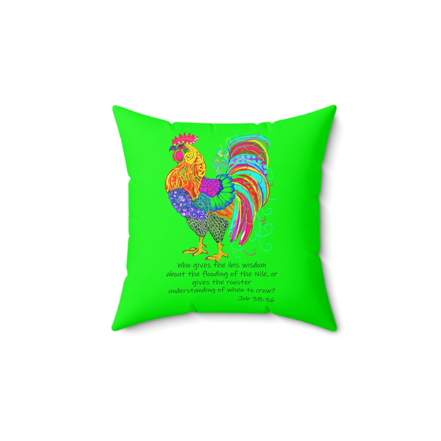 PILLOW - Rooster Ruse-Lime Green Square Pillow