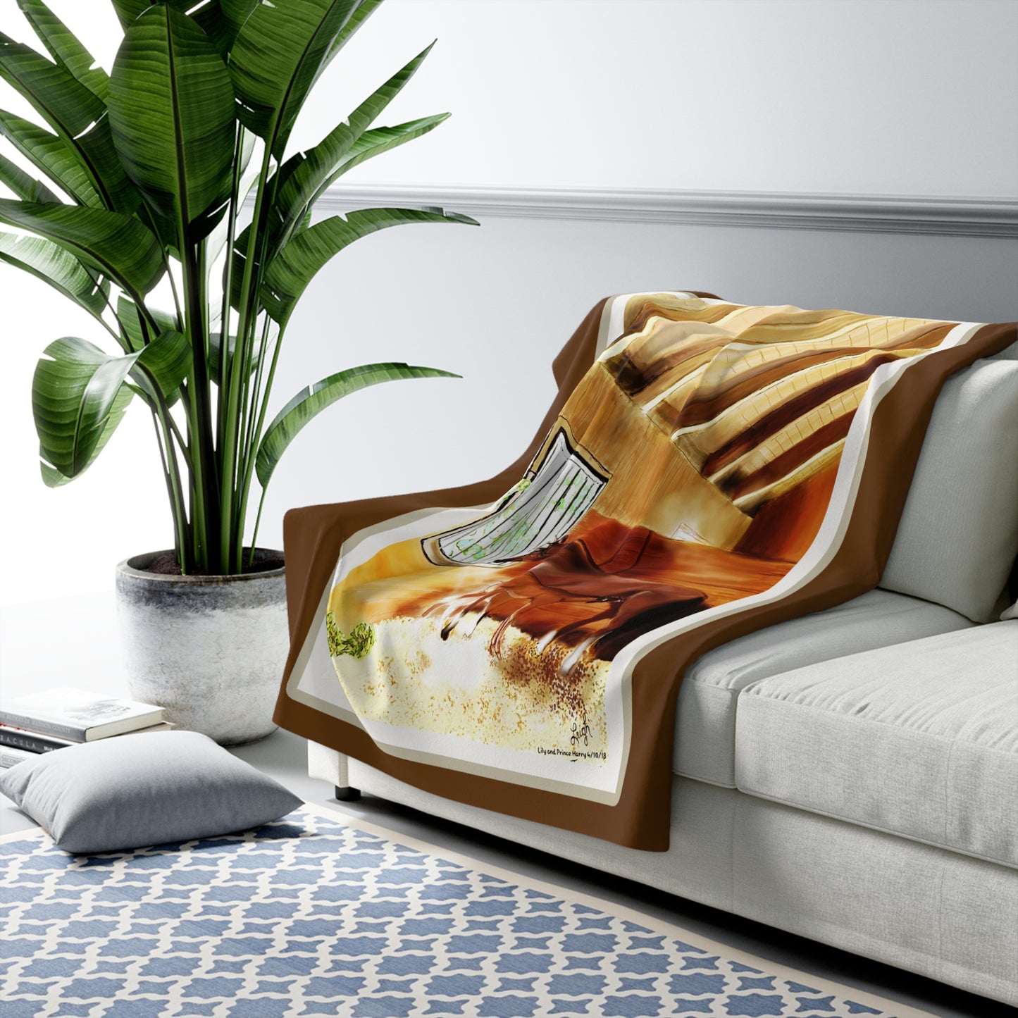 Mare & Foal (Framed) dark brown Sherpa Fleece Blanket