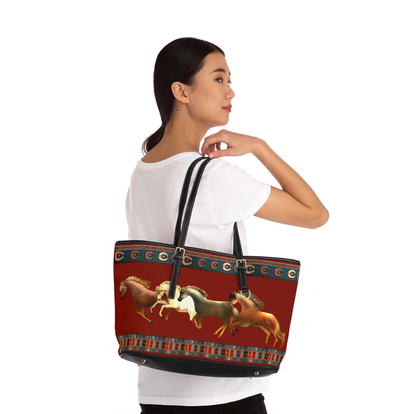 Dawn Treaders PU Leather Shoulder Bag - Stylish Horse Print Tote for Animal Lovers