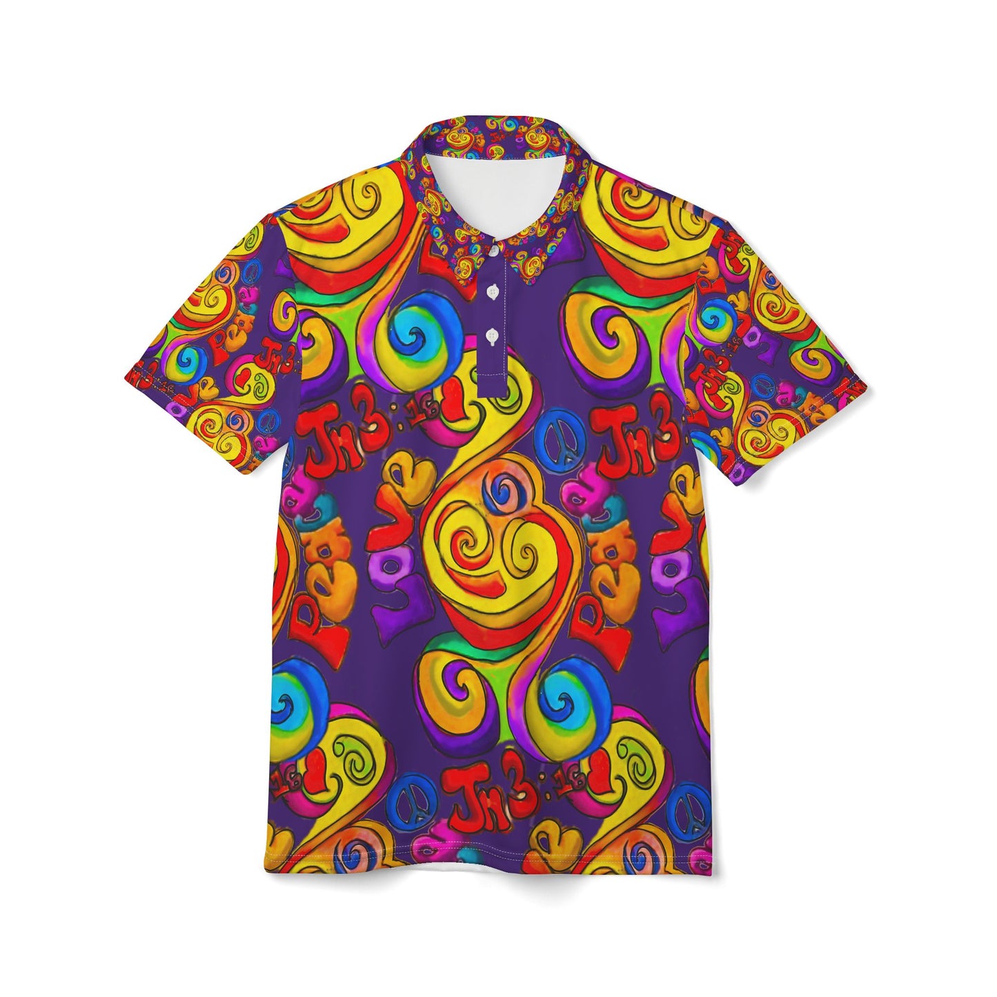Peace and Love Purple Unisex Polo Shirt (AOP)
