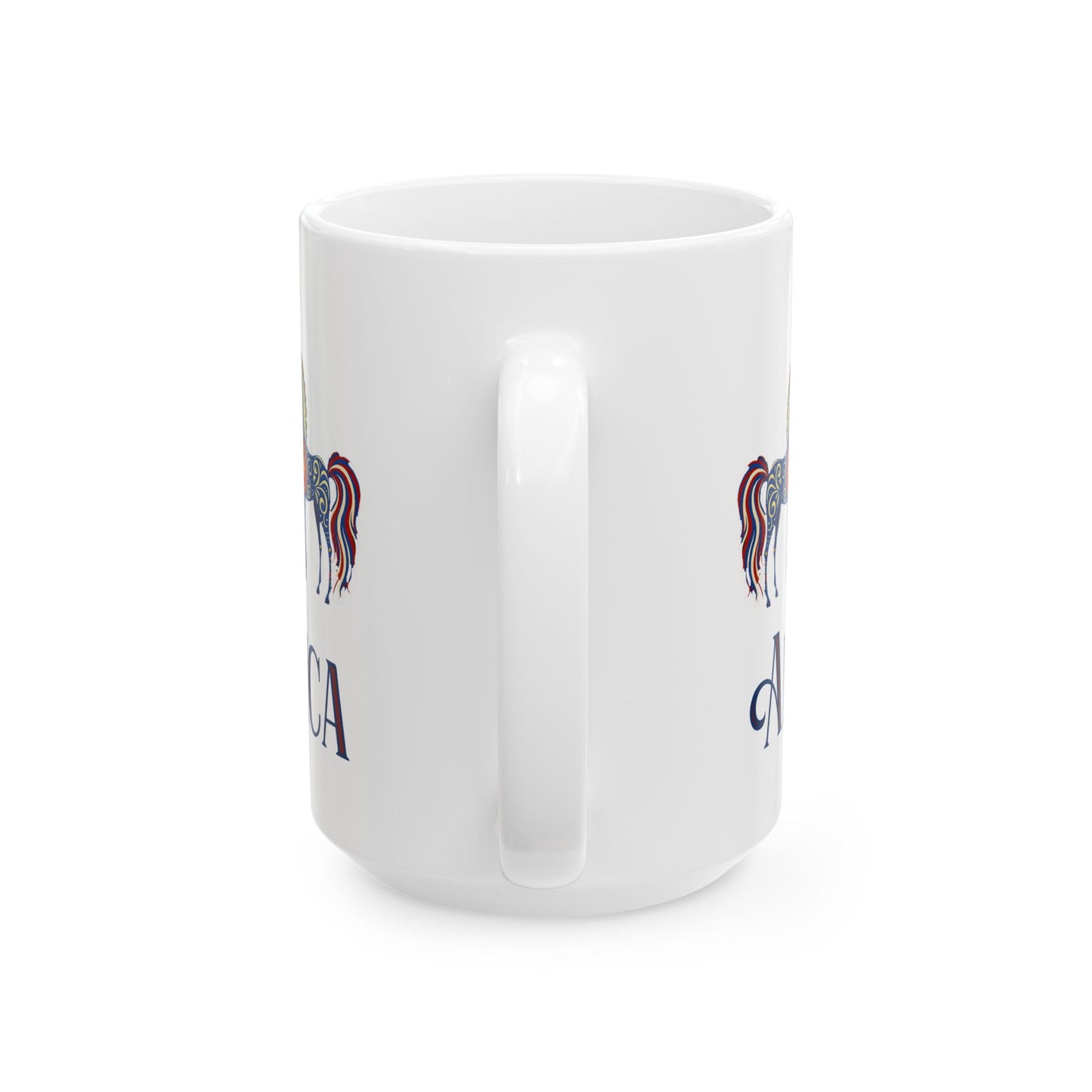 Patriot's Horse Design Ceramic Mug - 11oz & 15oz, Unique Gift for Horse Lovers, Coffee Lover, Home Decor, Americana