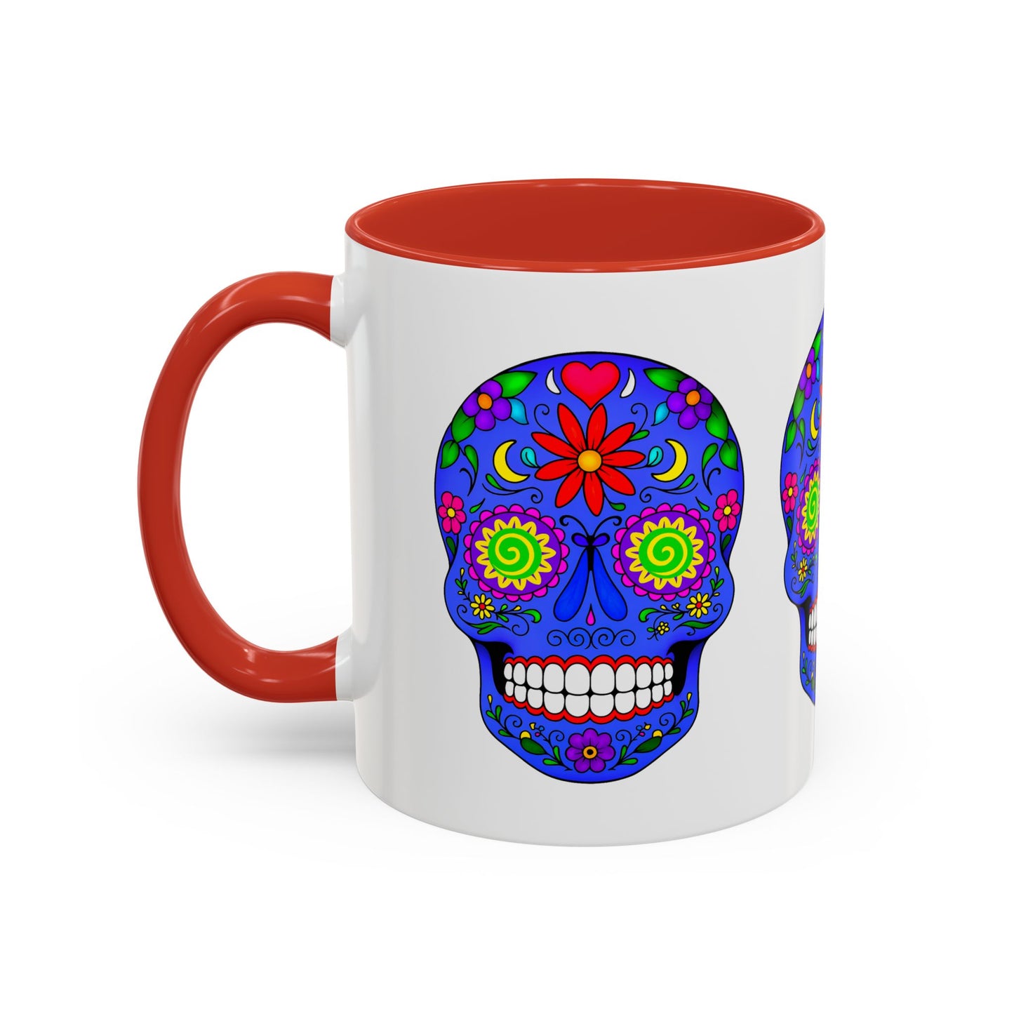 Colorful Sugar Skull Accent Coffee Mug - Royal Blue - Perfect for Day of the Dead Celebrations