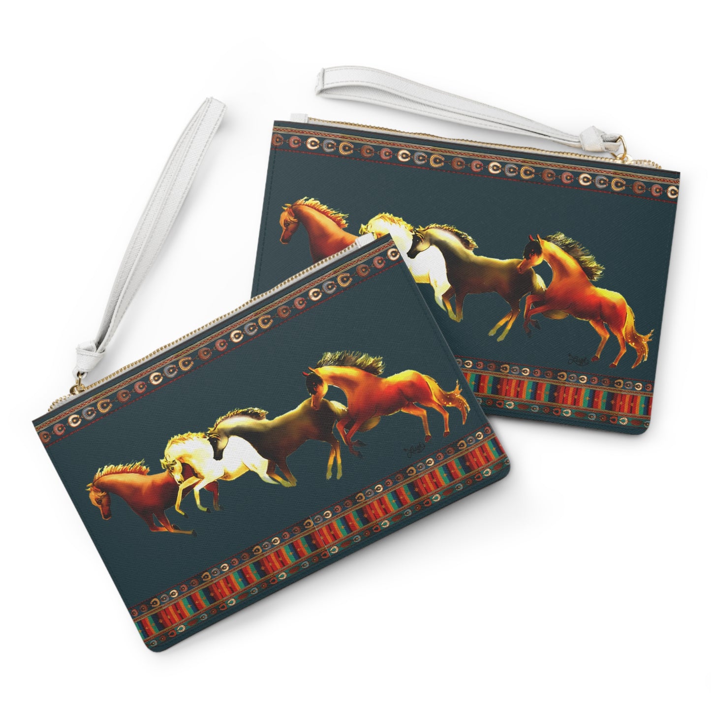Dawn Treaders Teal Clutch Bag - Stylish Horse Design for Horse Lovers