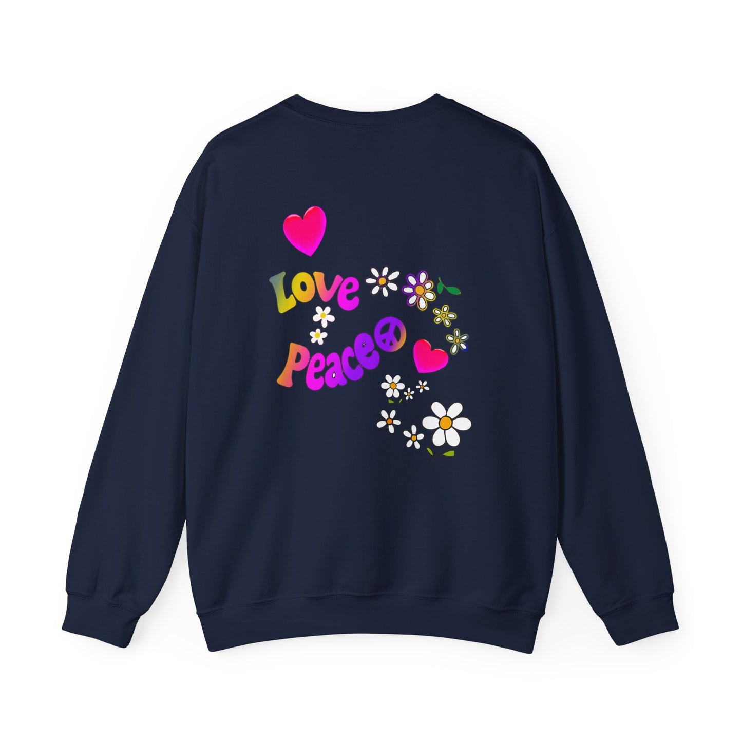 Colorful Peace & Love Sweatshirt, Retro Crewneck for Cozy Days, Ideal Gift for Friends, Festival Wear, Hippie Style Clothing