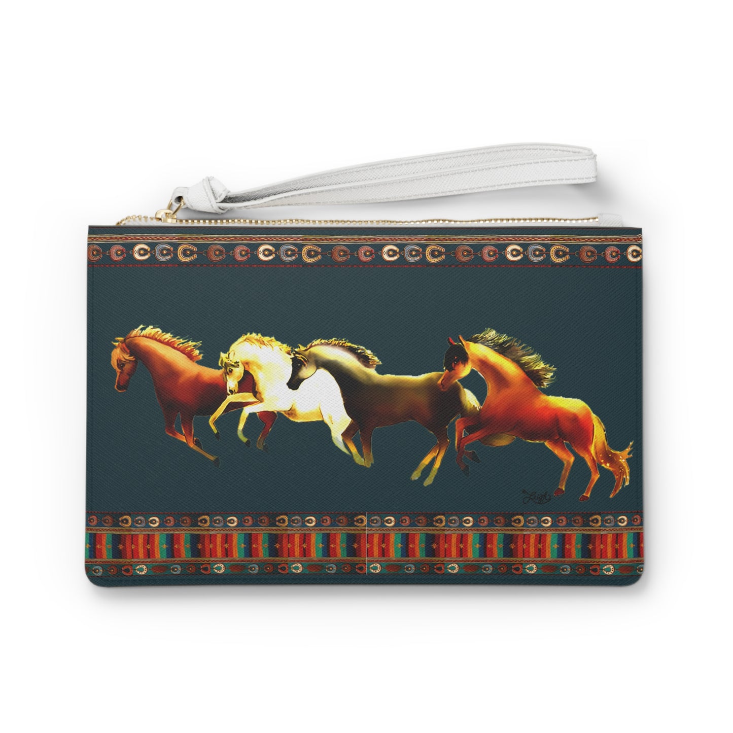 Dawn Treaders Teal Clutch Bag - Stylish Horse Design for Horse Lovers