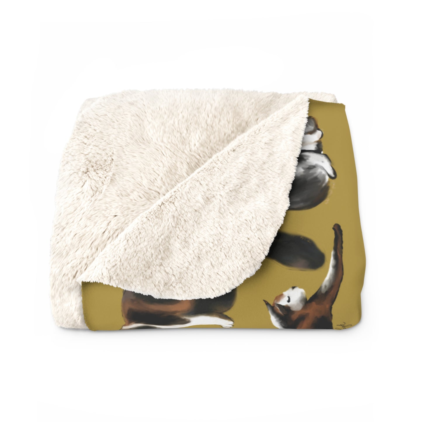 Scribbles Cats 3 Calicos - gold - Sherpa Fleece Blanket