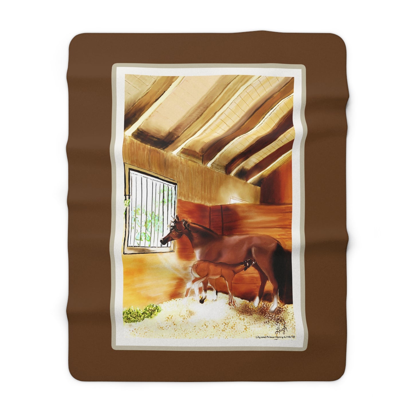 Mare & Foal (Framed) dark brown Sherpa Fleece Blanket