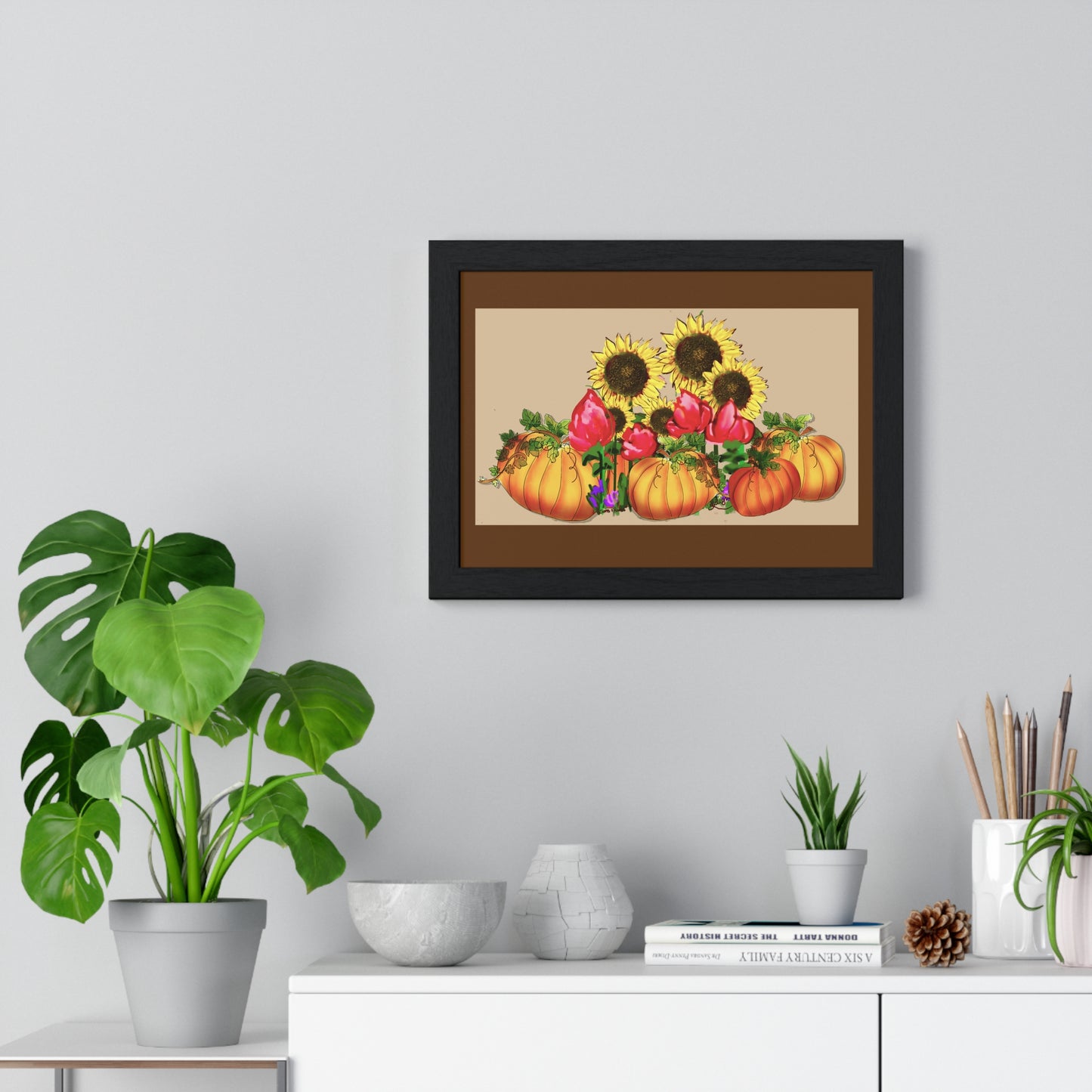Autumn Harvest Framed Poster | Fall Decor, Pumpkin Art, Sunflower Wall Art, Thanksgiving Decoration, Rustic Home Decor