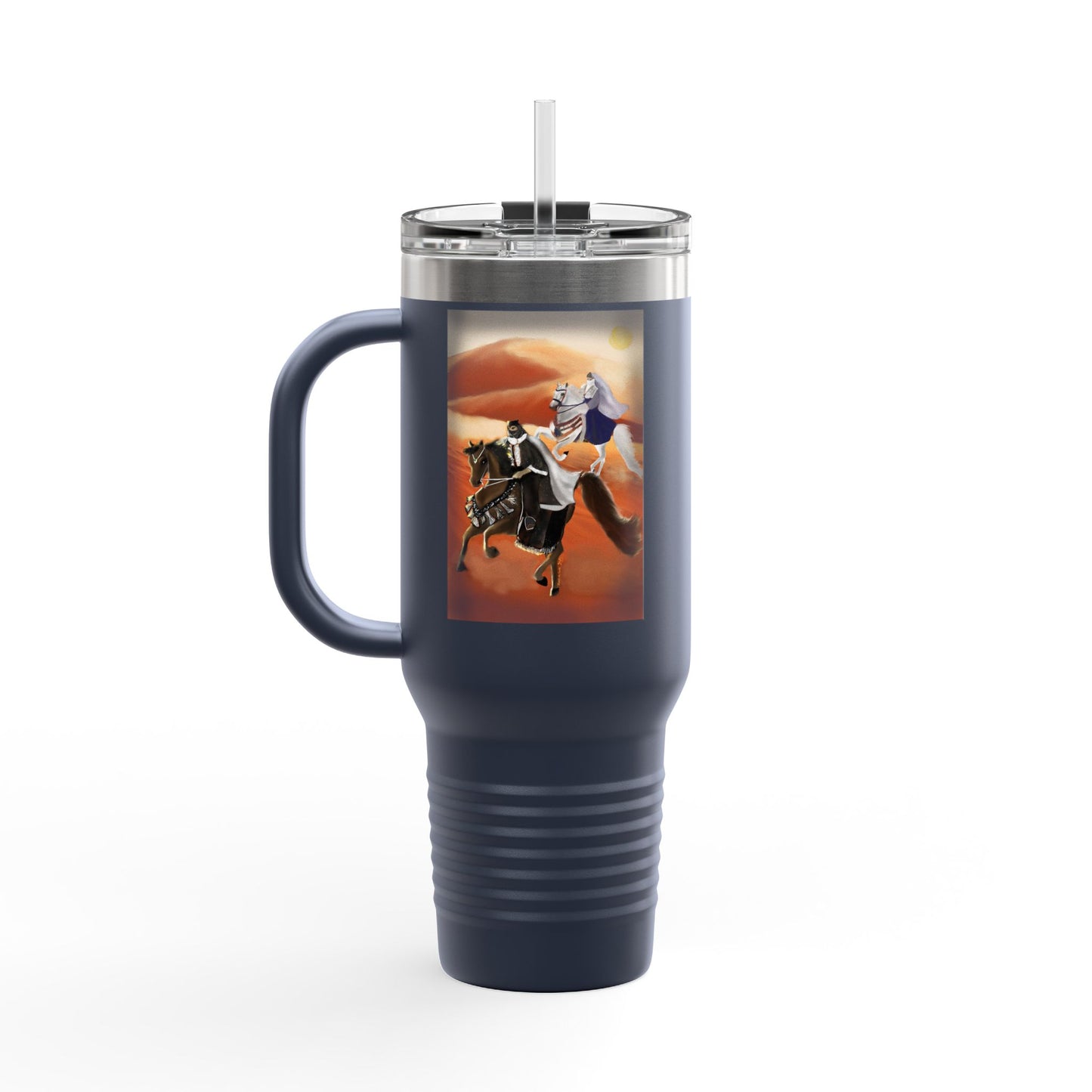 Across the Sands Insulated Travel Mug with Unique Artwork, 40oz, Coffee Lovers, Horse Lovers, Travel Gift, Eco-Friendly Mugs, Adventure