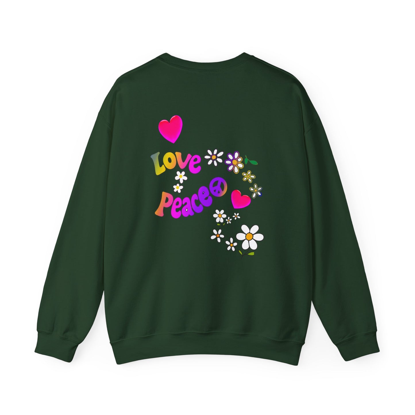 Colorful Peace & Love Sweatshirt, Retro Crewneck for Cozy Days, Ideal Gift for Friends, Festival Wear, Hippie Style Clothing