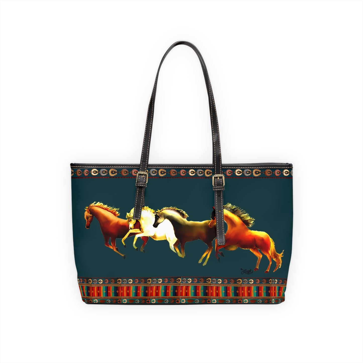 Dawn Treaders Teal/Green PU Leather Shoulder Bag - Stylish Tote for Horse Lovers