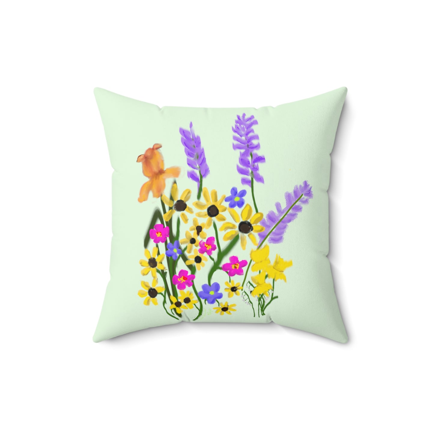 Scribbles Wildflowers - light green - Spun Polyester Square Pillow