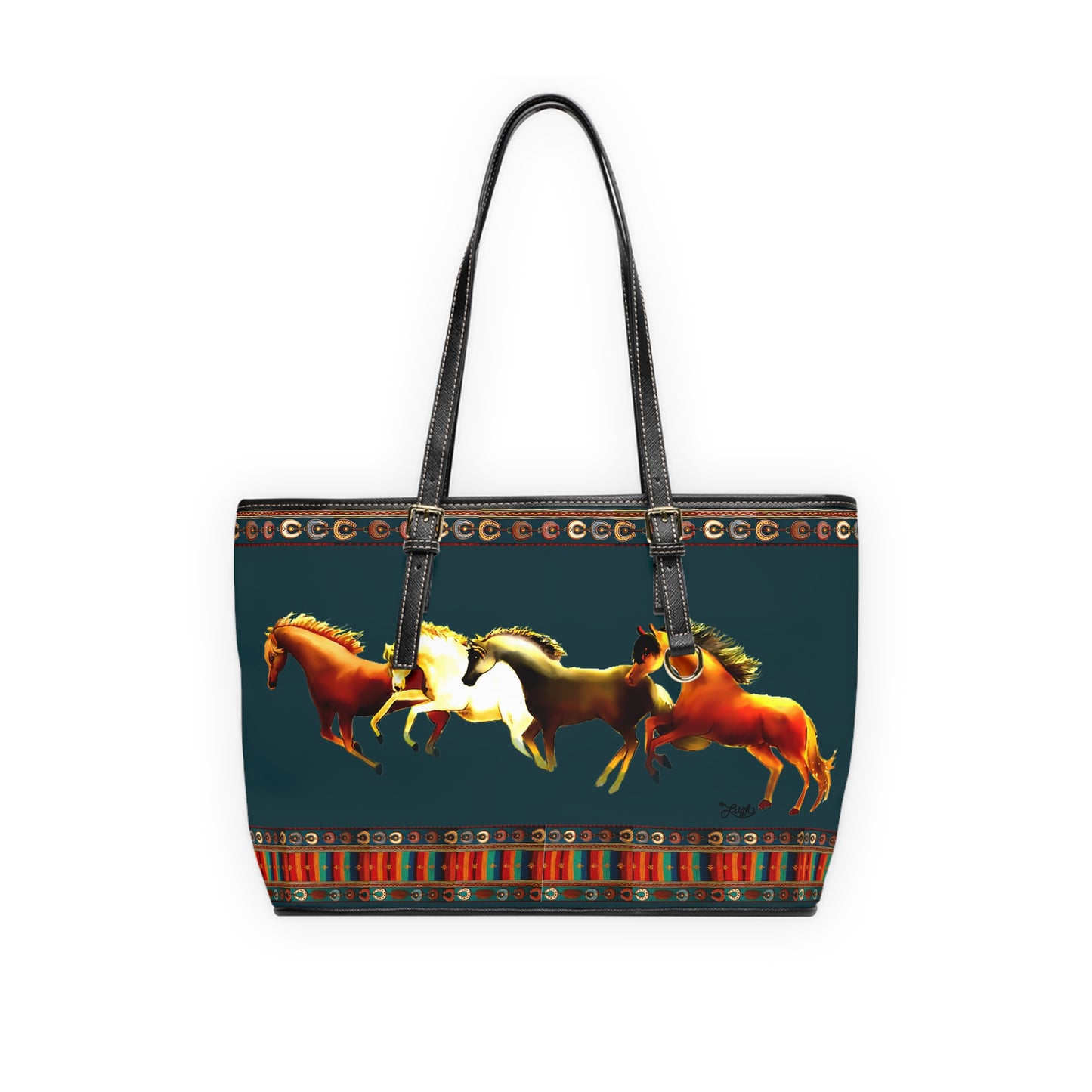 Dawn Treaders Teal/Green PU Leather Shoulder Bag - Stylish Tote for Horse Lovers