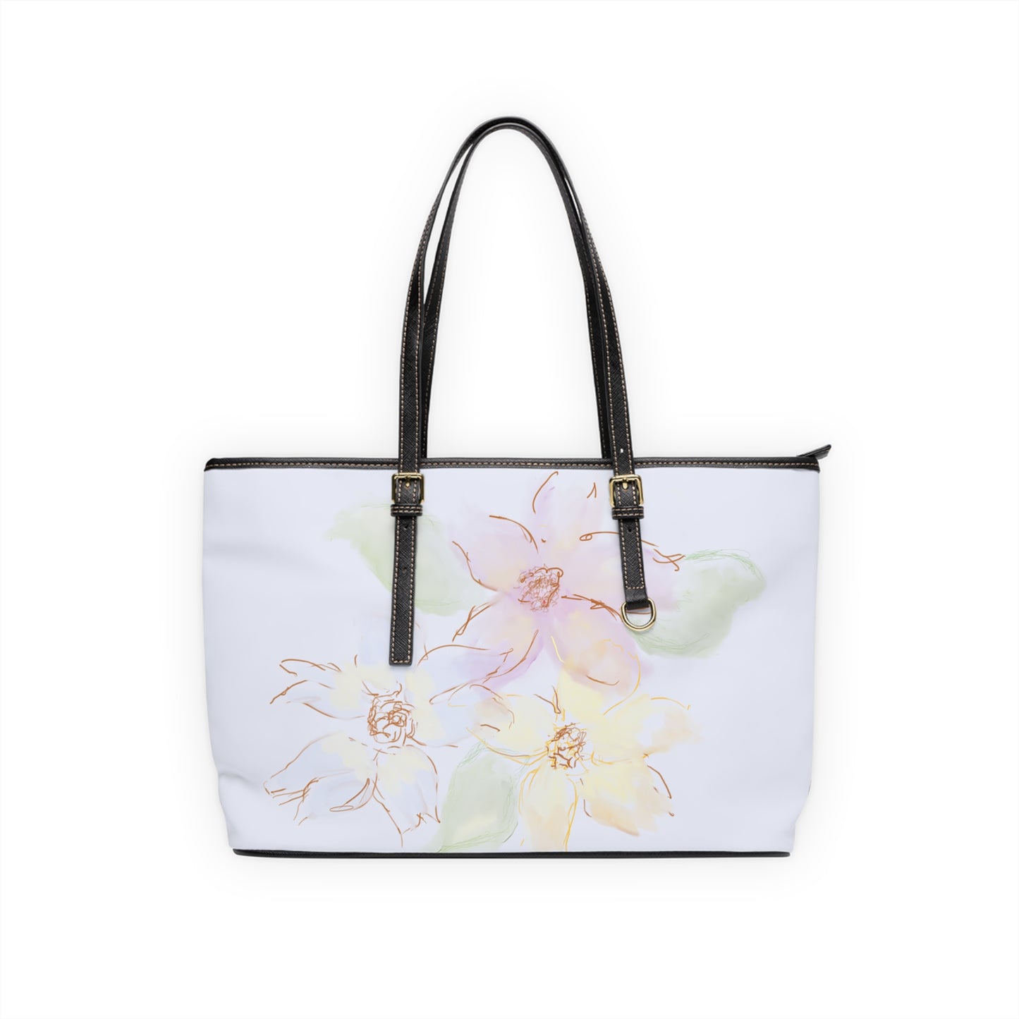 Dainty Floral PU Leather Shoulder Bag - Elegant Spring Fashion Tote