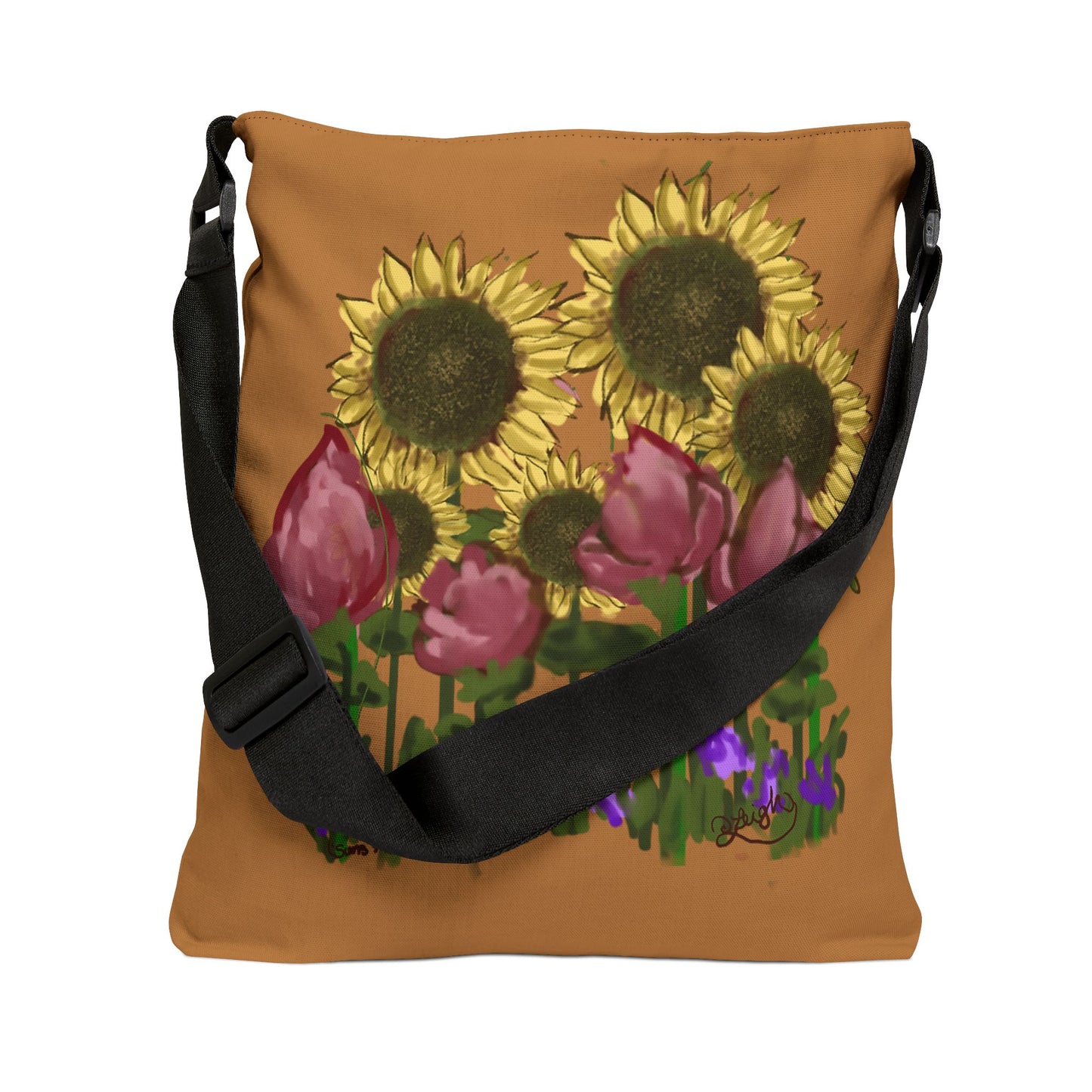 Suns and Roses Adjustable Tote Bag, Floral Grocery Bag, Eco-Friendly Shopping Tote, Gift for Garden Lovers, Stylish Everyday Carry