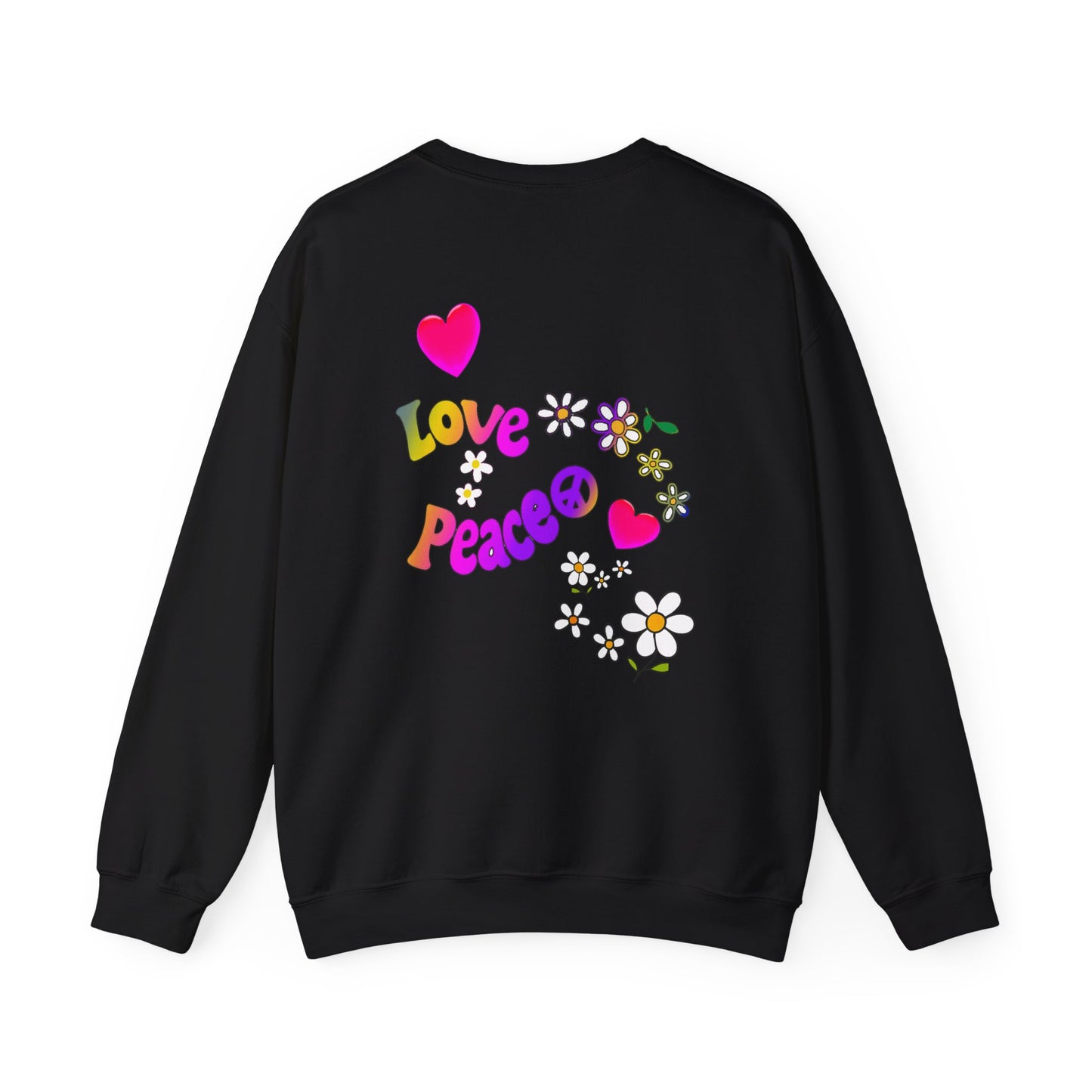 Colorful Peace & Love Sweatshirt, Retro Crewneck for Cozy Days, Ideal Gift for Friends, Festival Wear, Hippie Style Clothing