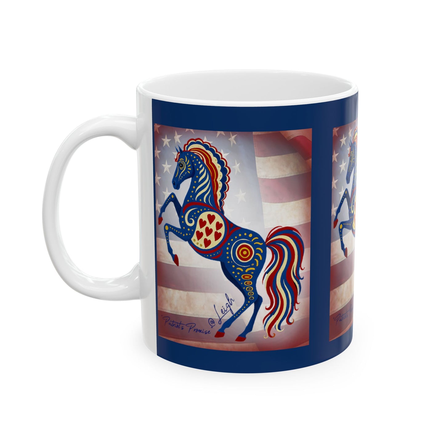 Patriot's Horse - Defender - Ceramic Mug | Colorful Artwork | 11oz & 15oz | Gift for Horse Lovers, Fourth of July, Tea, Coffee, Home Decor