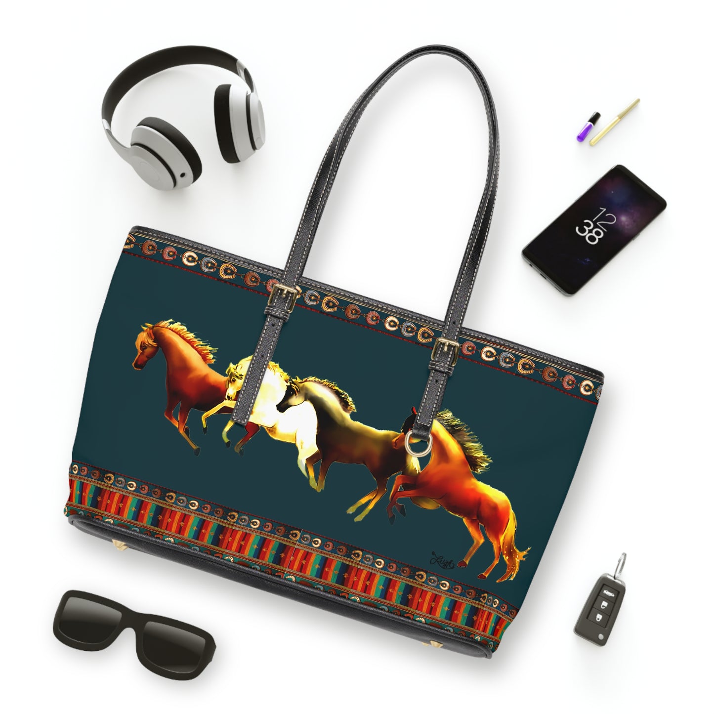 Dawn Treaders Teal/Green PU Leather Shoulder Bag - Stylish Tote for Horse Lovers