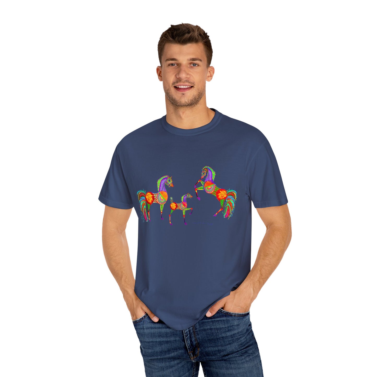 Vibrant Arabian Horses Unisex T-Shirt – Colorful Graphic Tee for Horse Lovers