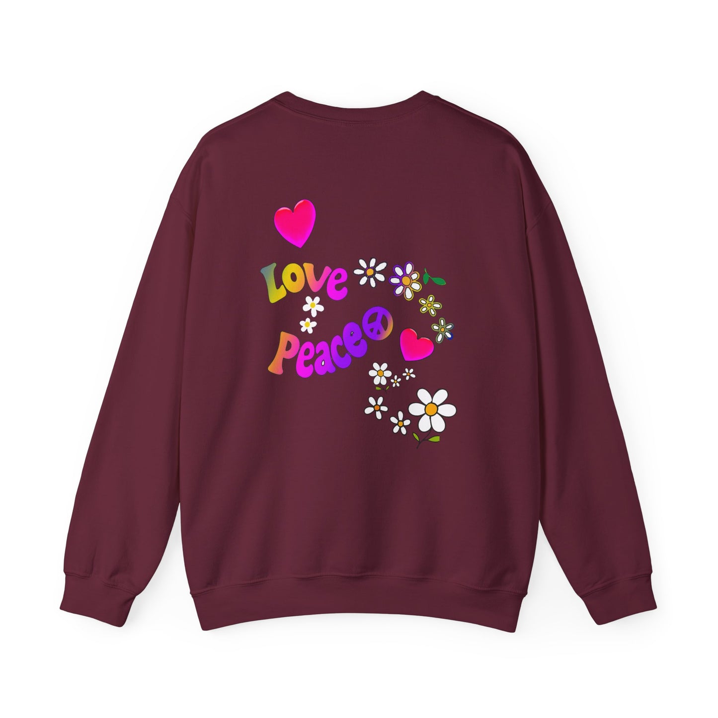 Colorful Peace & Love Sweatshirt, Retro Crewneck for Cozy Days, Ideal Gift for Friends, Festival Wear, Hippie Style Clothing