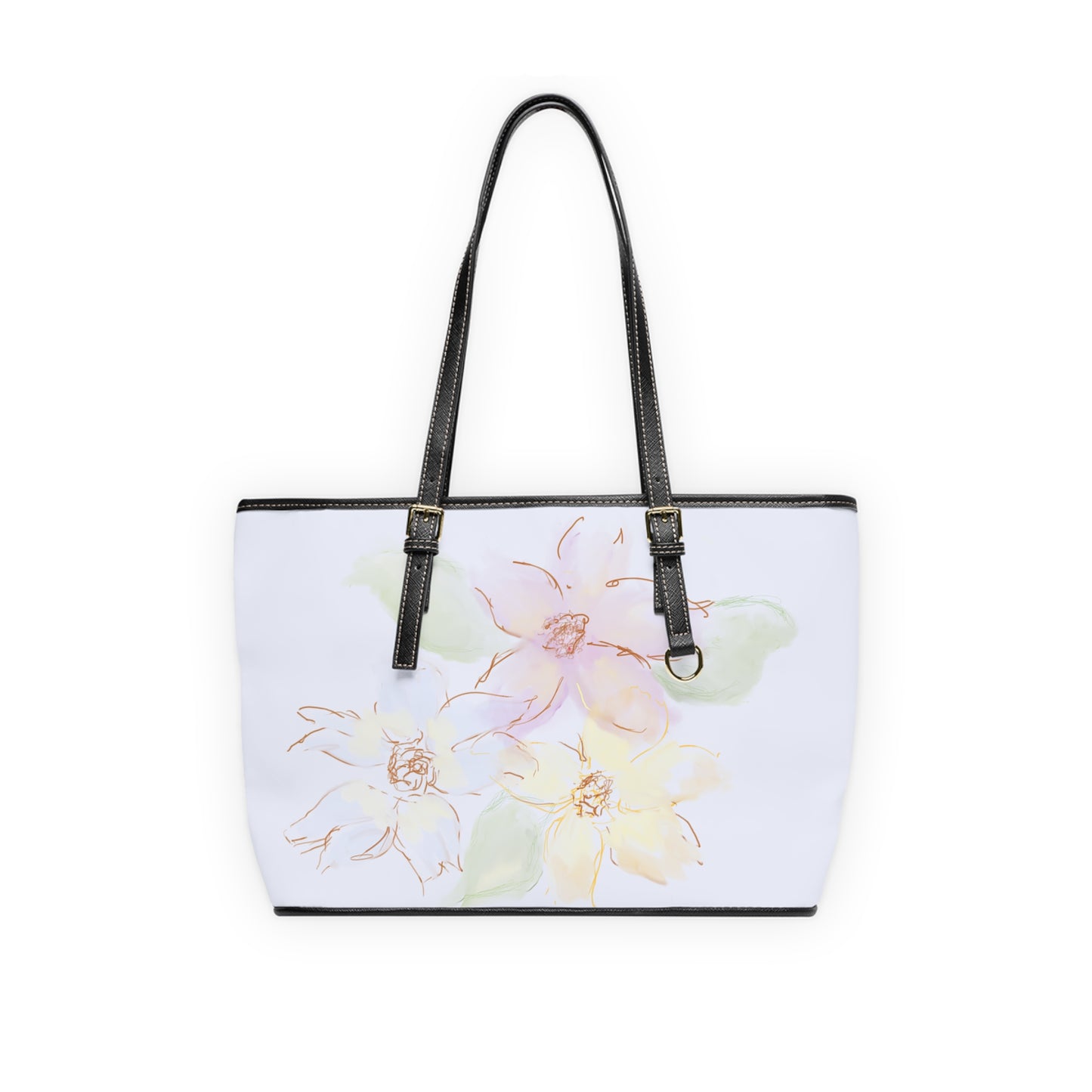Dainty Floral PU Leather Shoulder Bag - Elegant Spring Fashion Tote