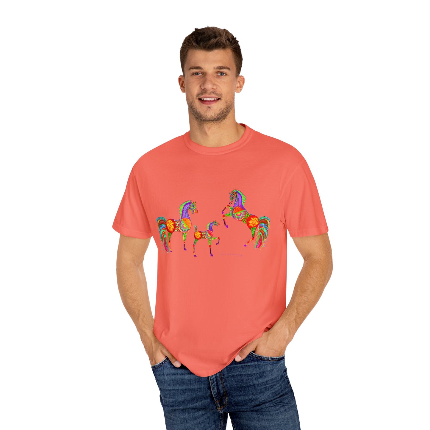 Vibrant Arabian Horses Unisex T-Shirt – Colorful Graphic Tee for Horse Lovers