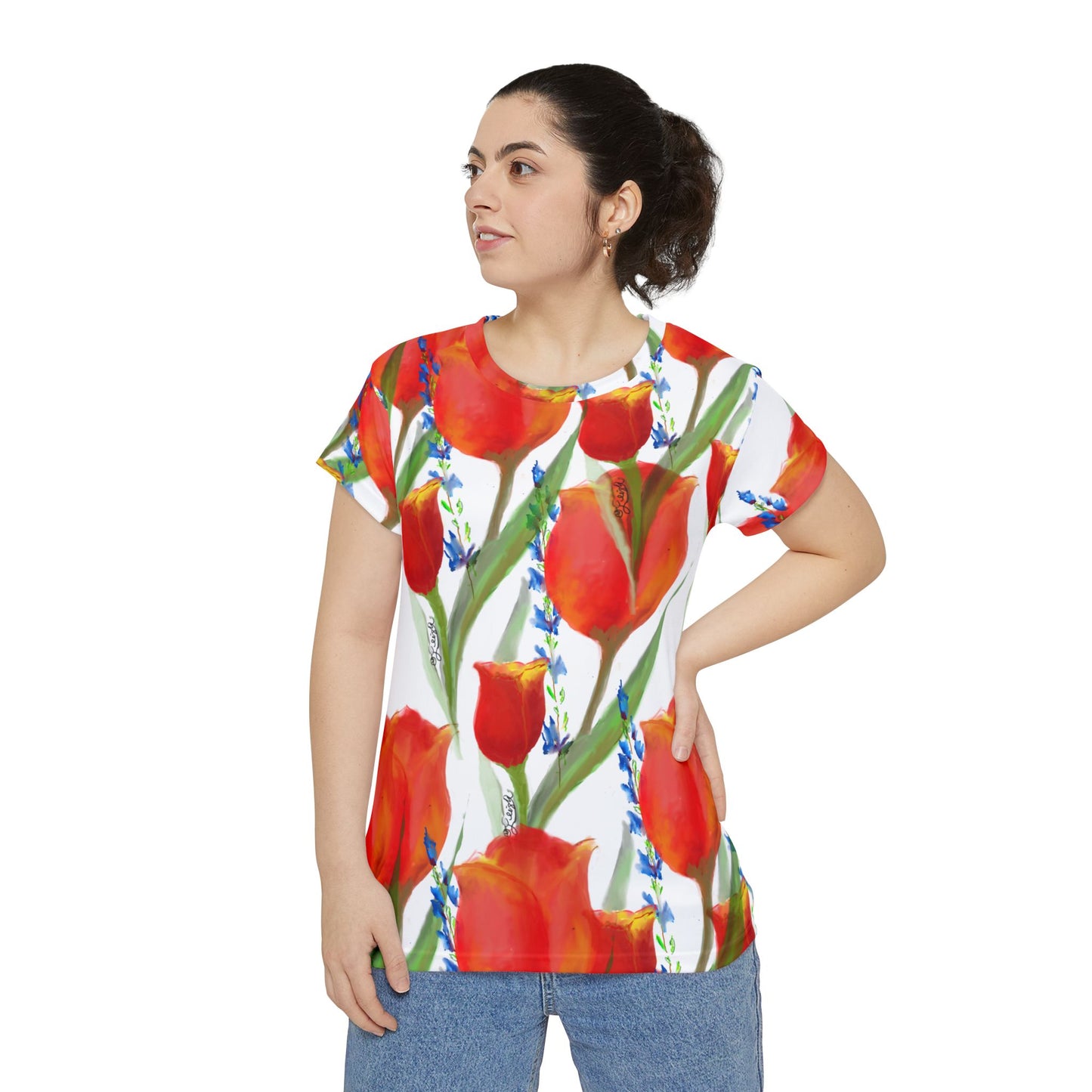 Tulips and Dragons Women's Short Sleeve Shirt - Vibrant Tulip Design for Spring Style