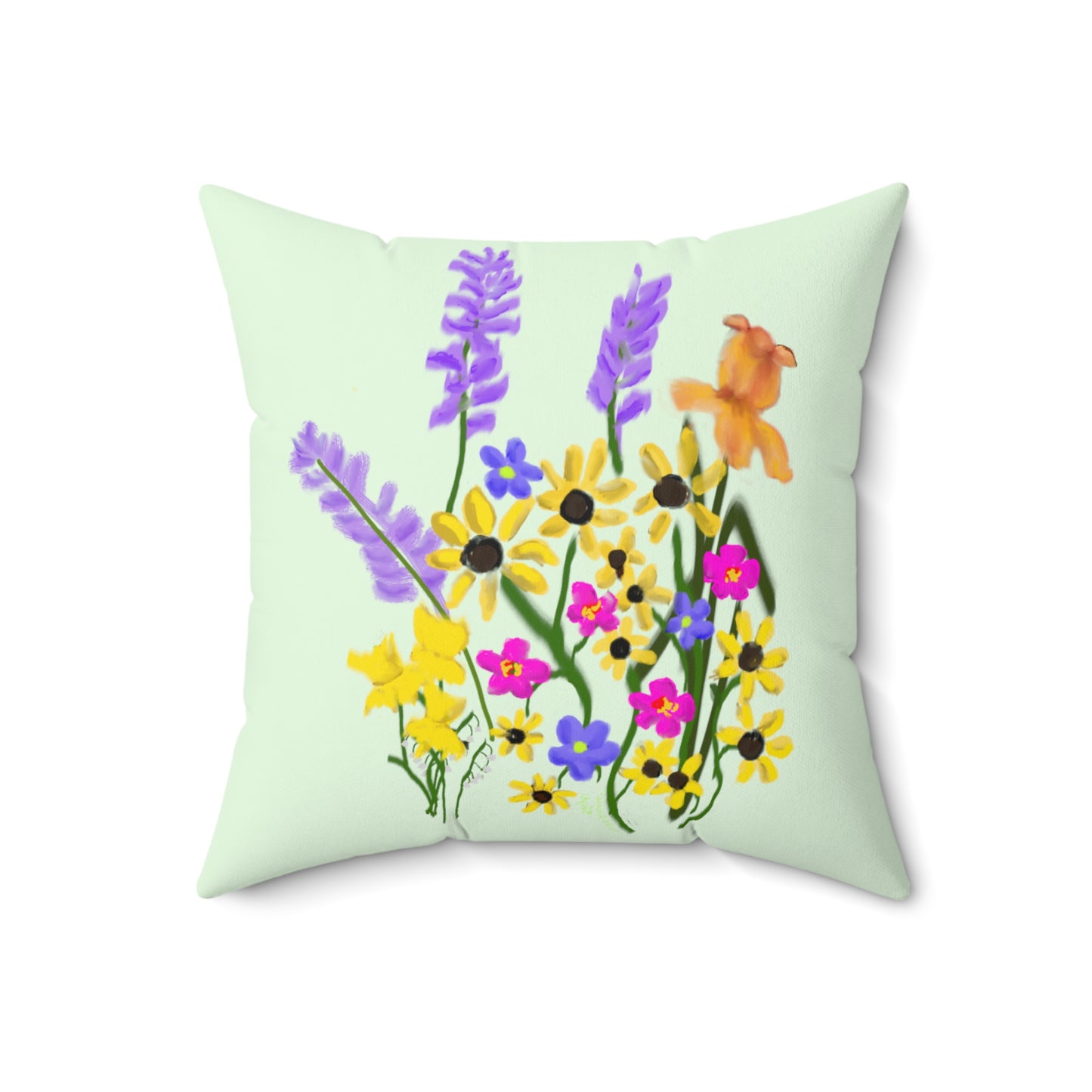 Scribbles Wildflowers - light green - Spun Polyester Square Pillow