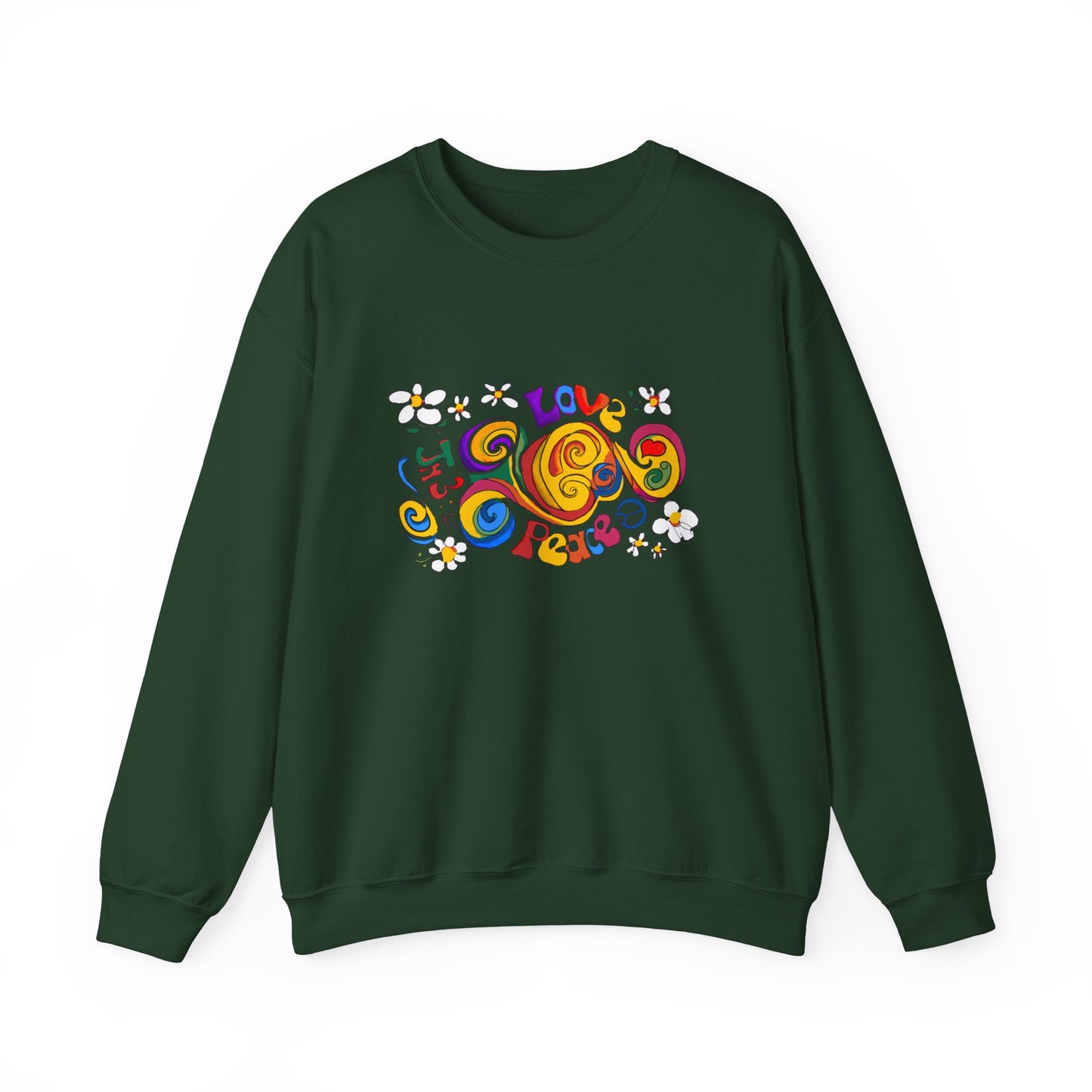 Colorful Peace & Love Sweatshirt, Retro Crewneck for Cozy Days, Ideal Gift for Friends, Festival Wear, Hippie Style Clothing
