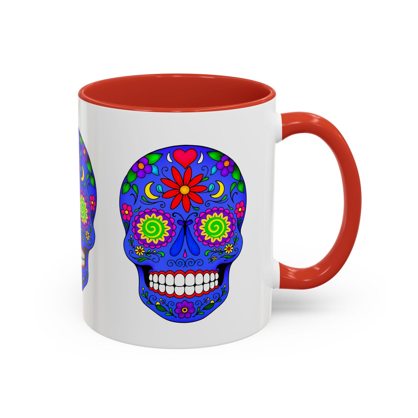 Colorful Sugar Skull Accent Coffee Mug - Royal Blue - Perfect for Day of the Dead Celebrations