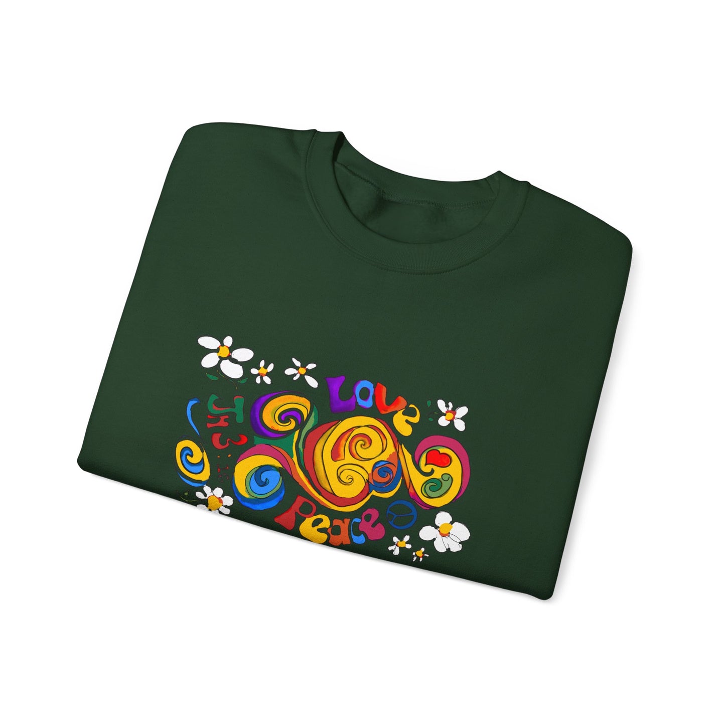 Colorful Peace & Love Sweatshirt, Retro Crewneck for Cozy Days, Ideal Gift for Friends, Festival Wear, Hippie Style Clothing