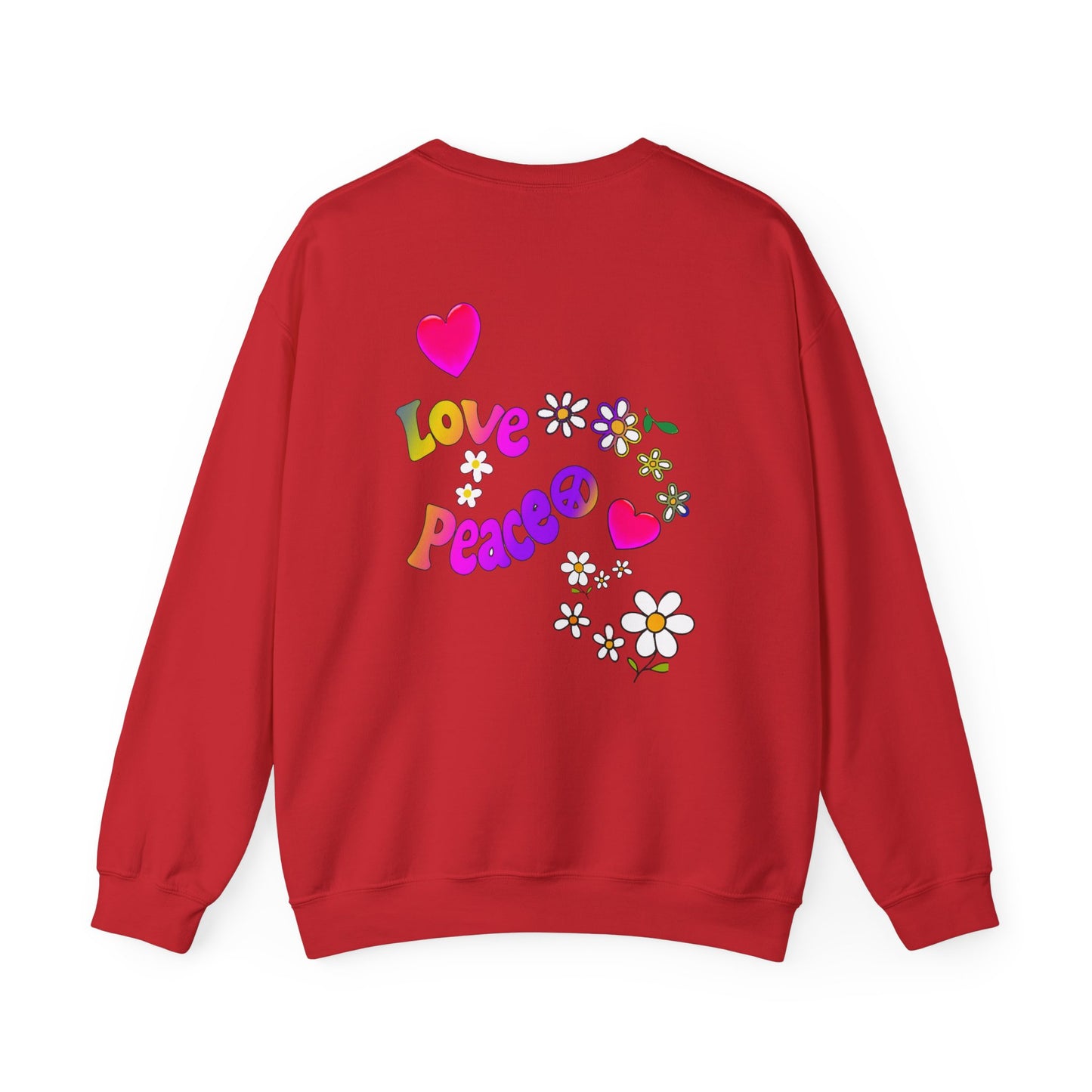 Colorful Peace & Love Sweatshirt, Retro Crewneck for Cozy Days, Ideal Gift for Friends, Festival Wear, Hippie Style Clothing