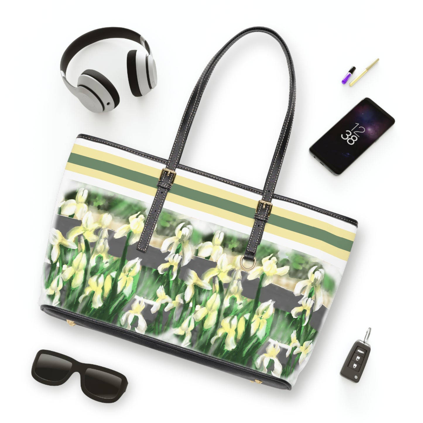 Joyful Praise PU Leather Shoulder Bag - Spring Floral Tote for Every Occasion