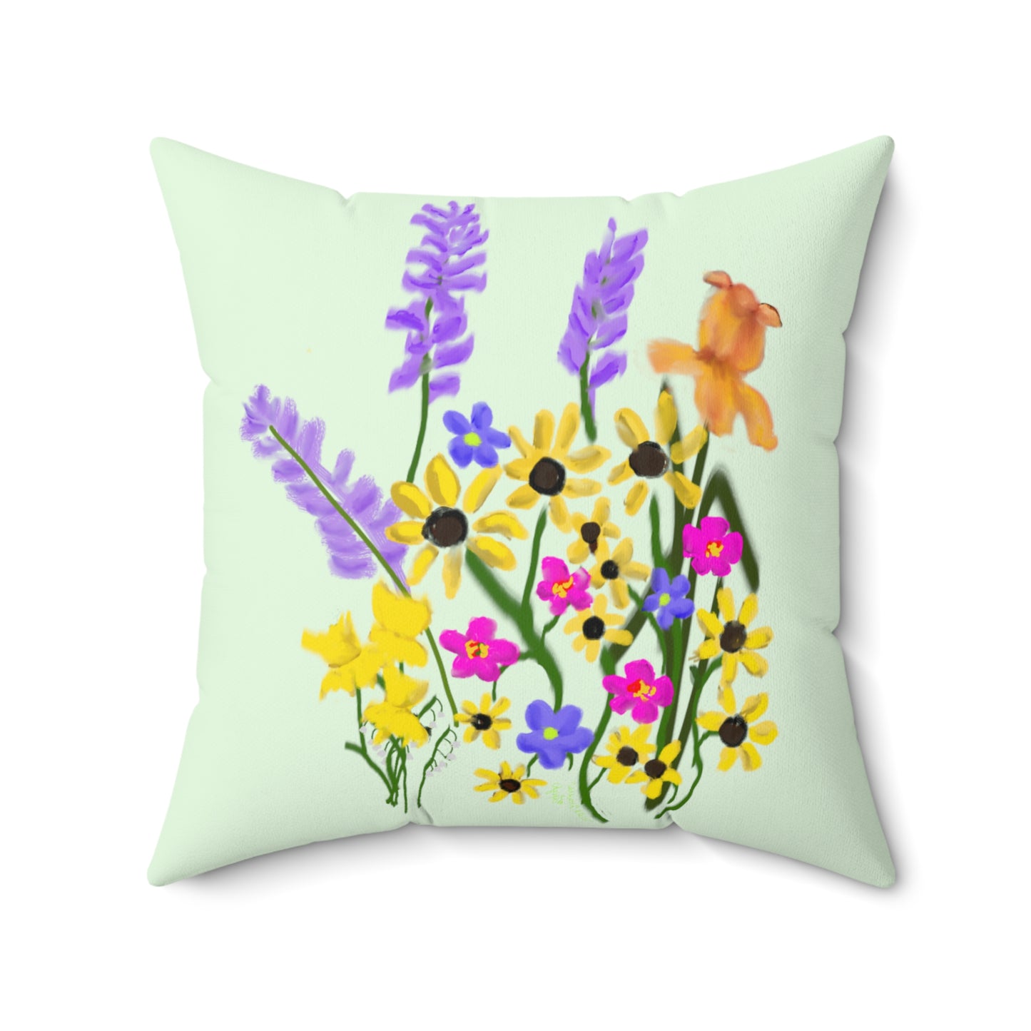 Scribbles Wildflowers - light green - Spun Polyester Square Pillow